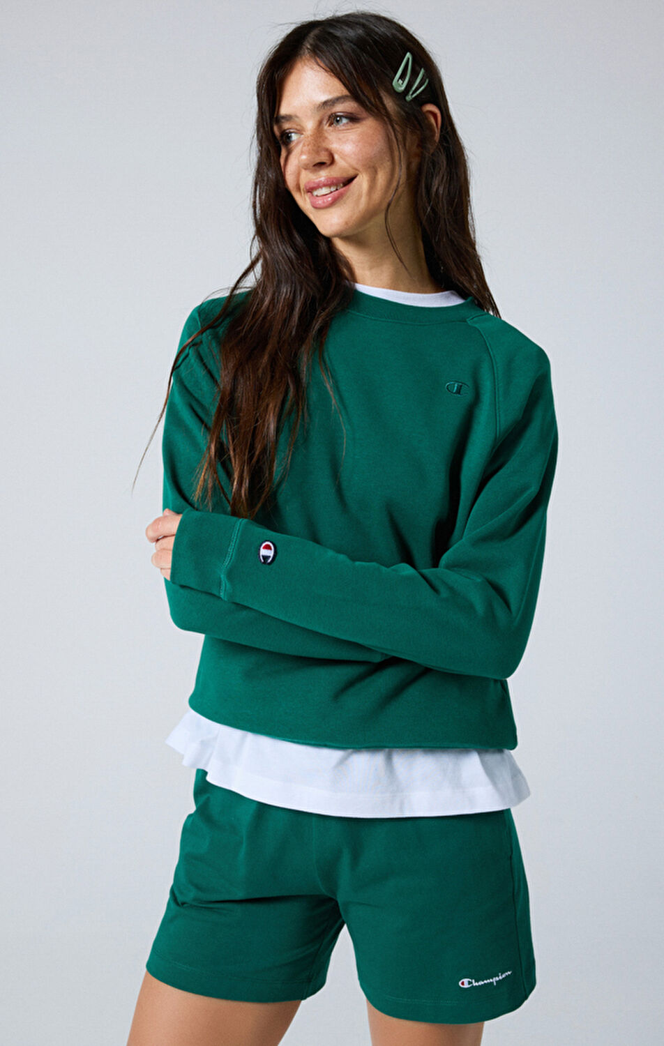 【美品】C.E / PANEL SHOULDER CREW NECK Yeşil Crewneck Sweatshirt | Champion Türkiye
