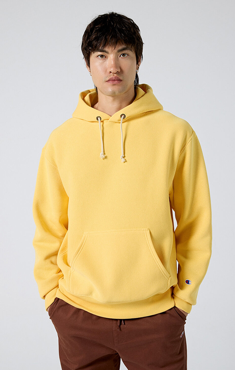 Reverse Weave Erkek Sarı Standard Fit Hooded Sweatshirt | Champion