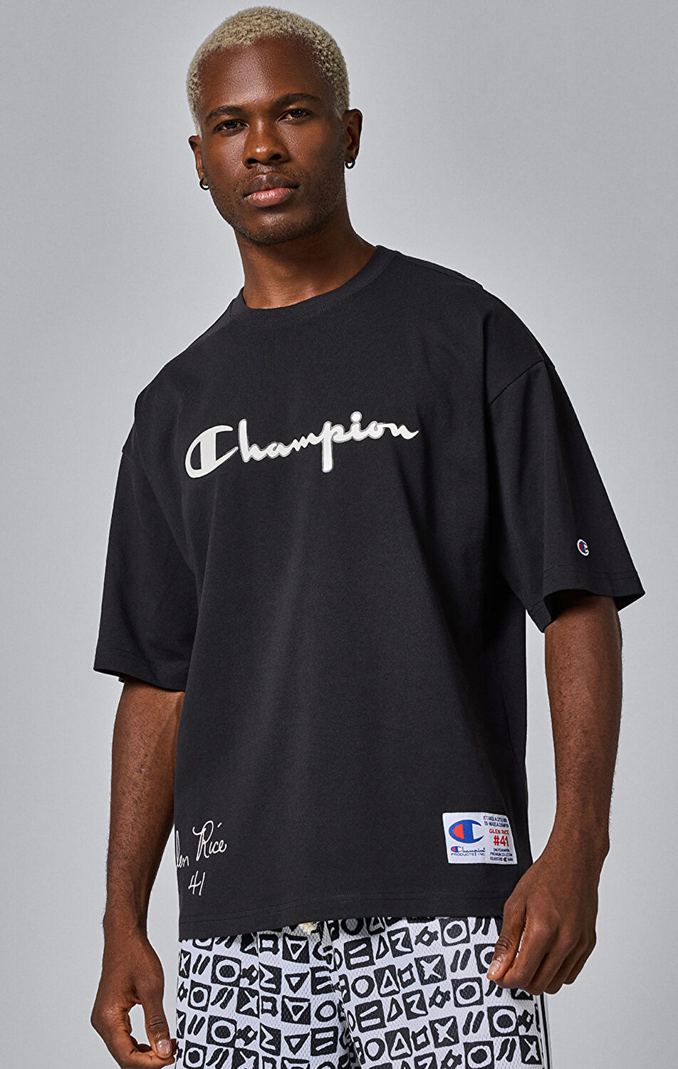 Champion x Glen Rice Erkek Siyah Standard Fit T T-Shirt | Champion