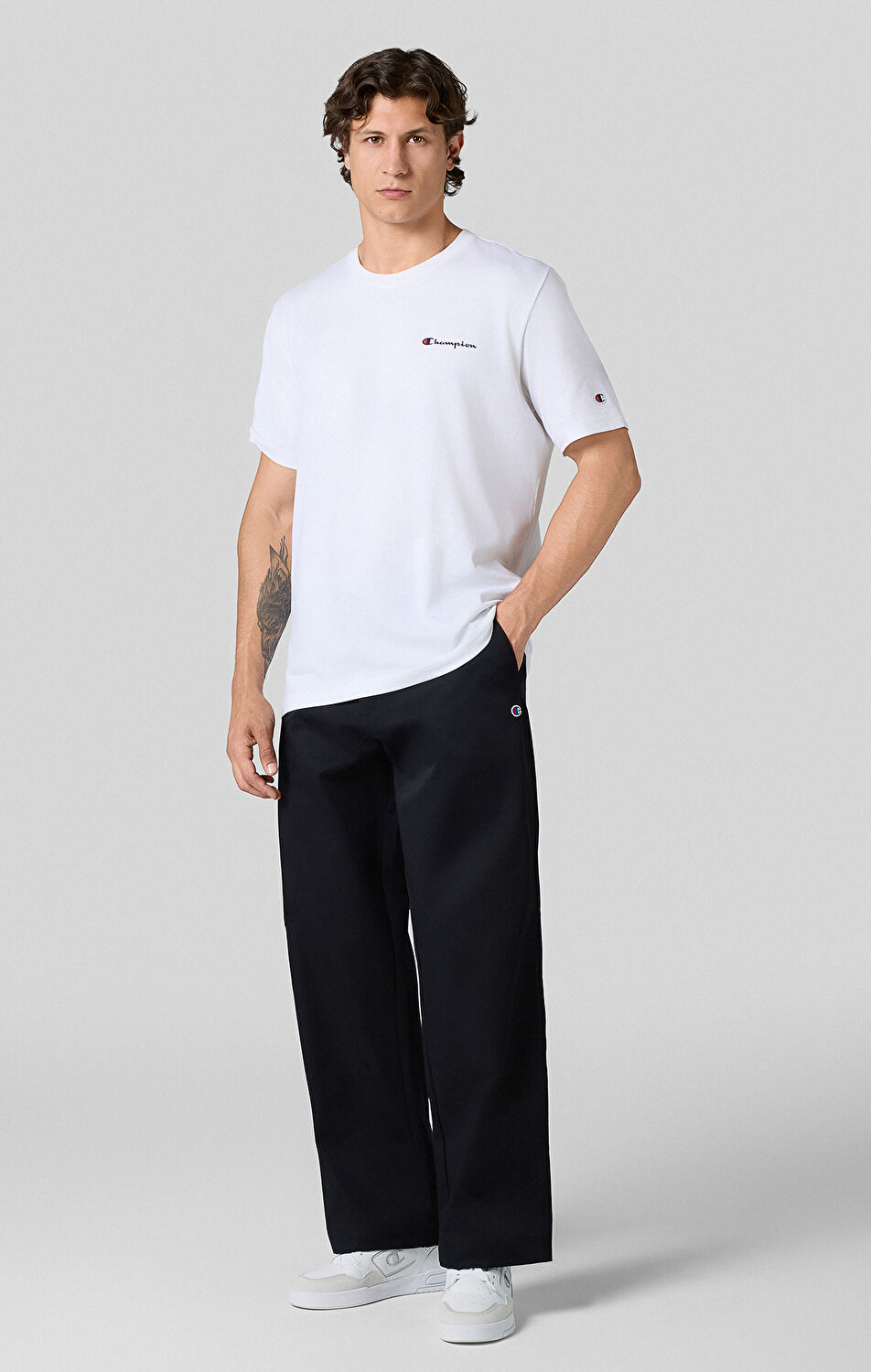 Reverse Weave Core Erkek Siyah Wide Fit Straight Hem Pants