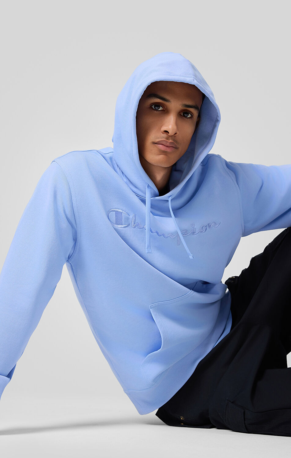 Icons Erkek Mavi Standard Fit Hooded Sweatshirt | Champion Türkiye