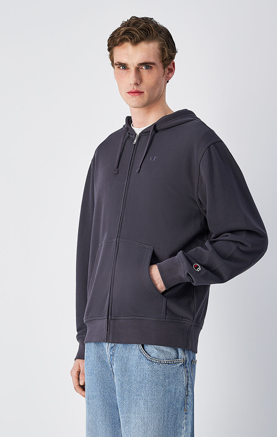 Icons Erkek Gri Standard Fit Full Zip Hoodie Sweatshirt | Champion