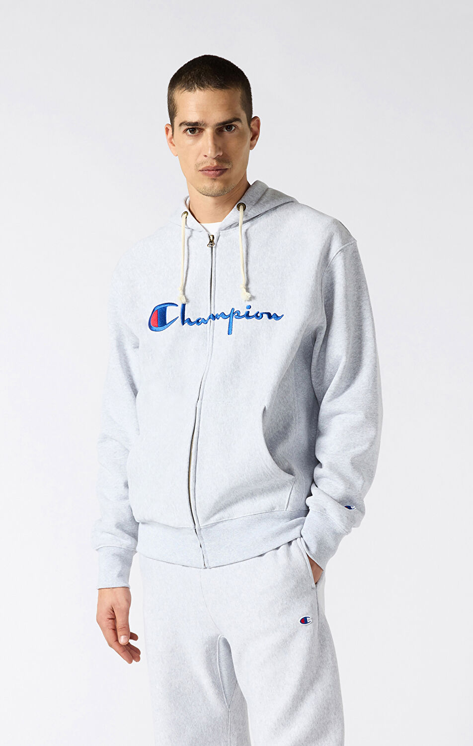 Reverse Weave Core Erkek Gri Standard Fit Full Zip Hoodie