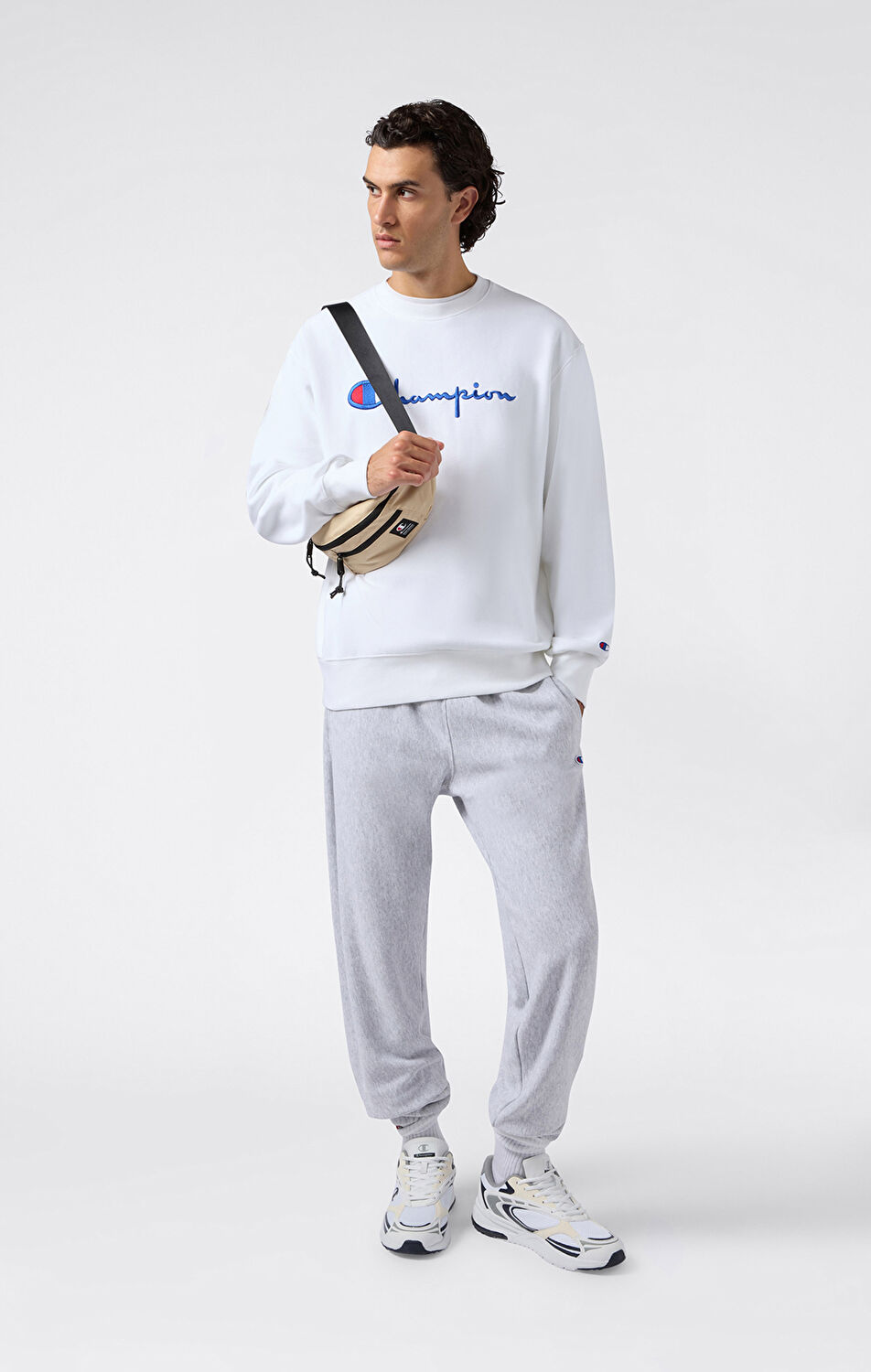 Reverse Weave Core Erkek Beyaz Relax Fit Crewneck Sweatshirt
