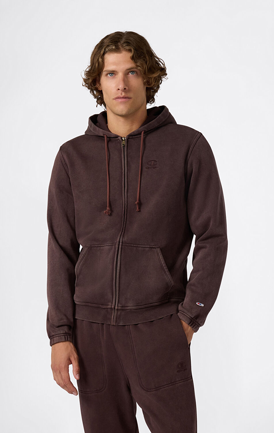 Icons Plush Wash Erkek Kahverengi Standard Fit Full Zip Hoodie