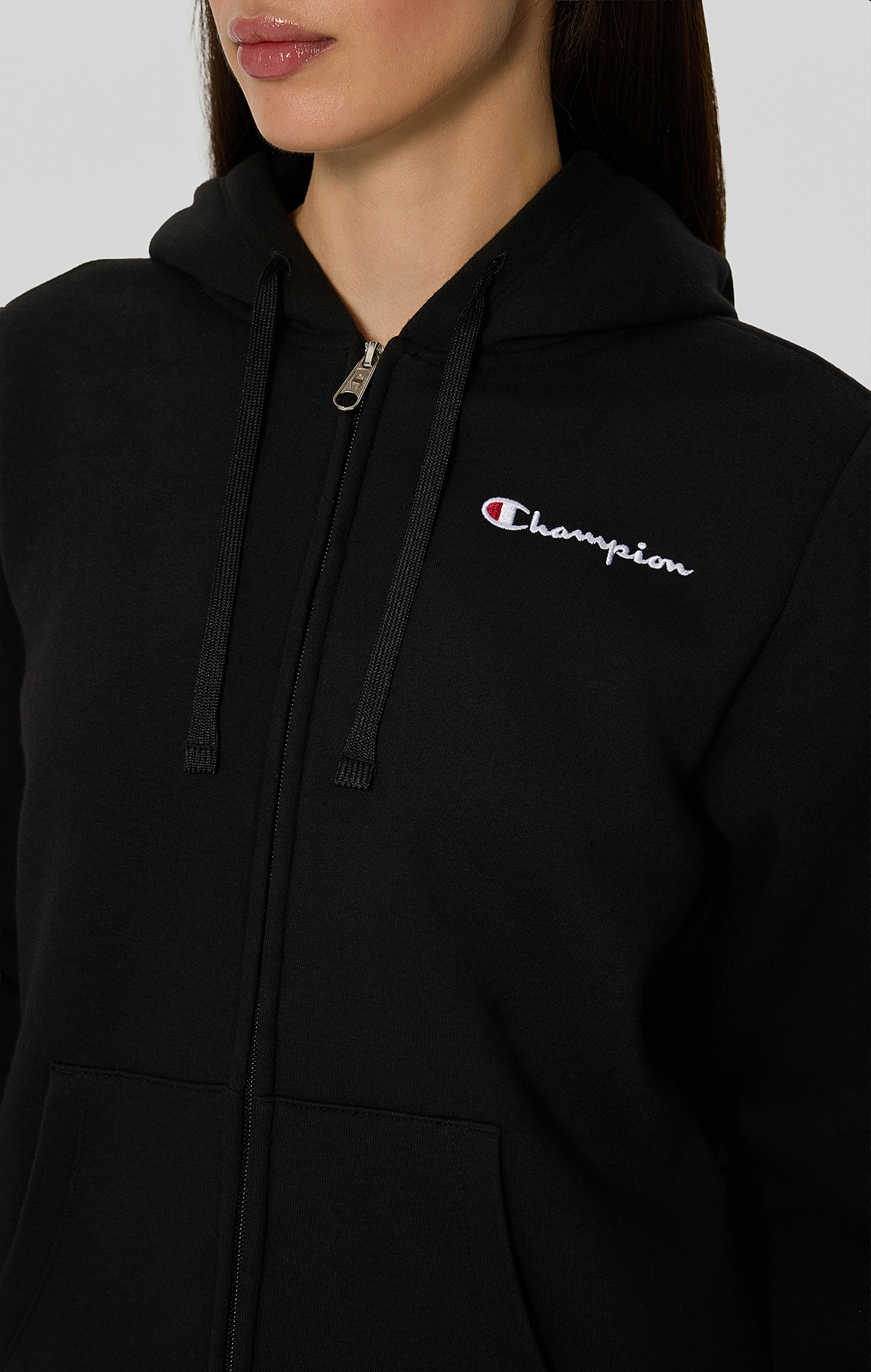 Icons Kadın Siyah Slim Fit Full Zip Hoodie Sweatshirt | Champion