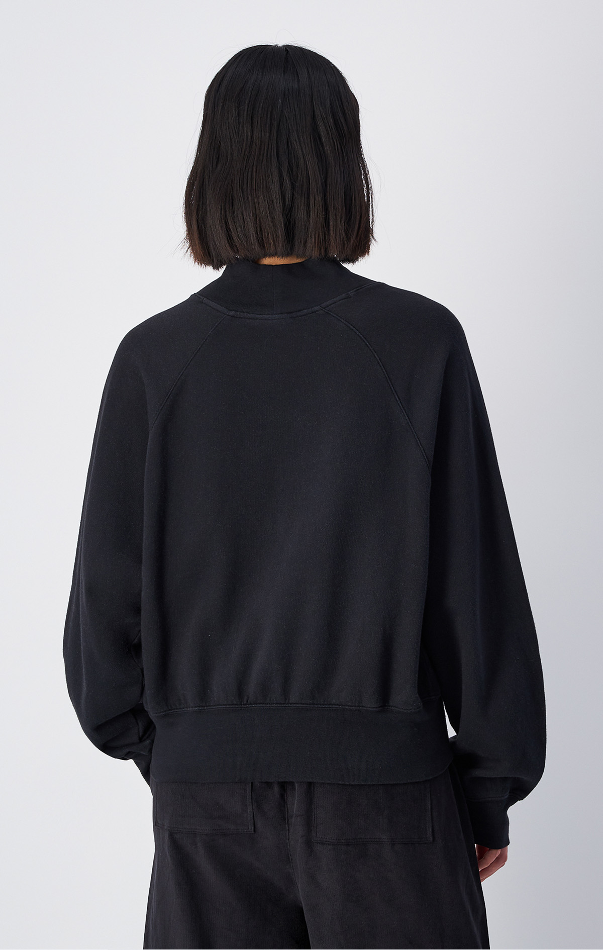 Vintage Wash Kadın Siyah Loose Fit Mock Turtle Neck Long Sleeves
