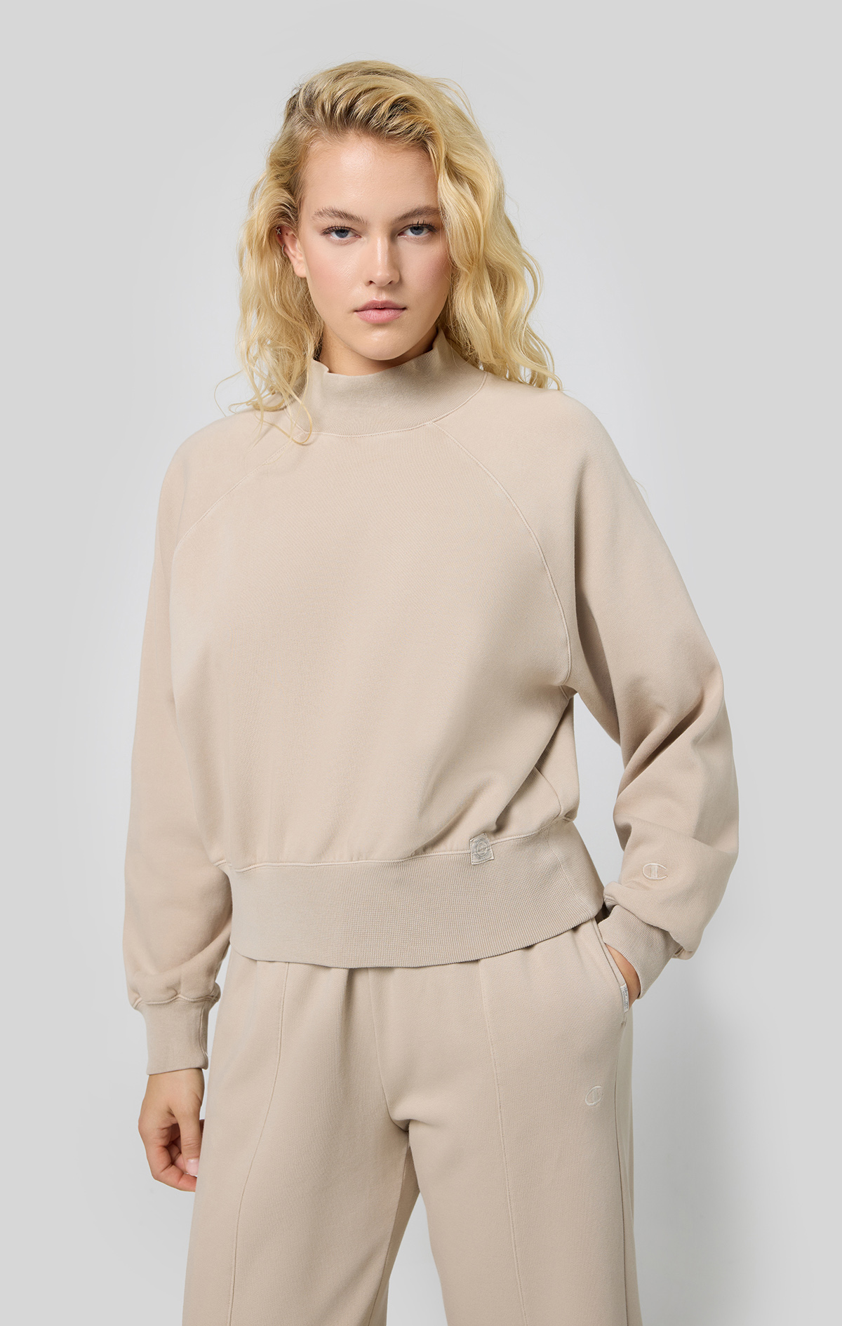 Vintage Wash Kadın Kahverengi Loose Fit Mock Turtle Neck Long