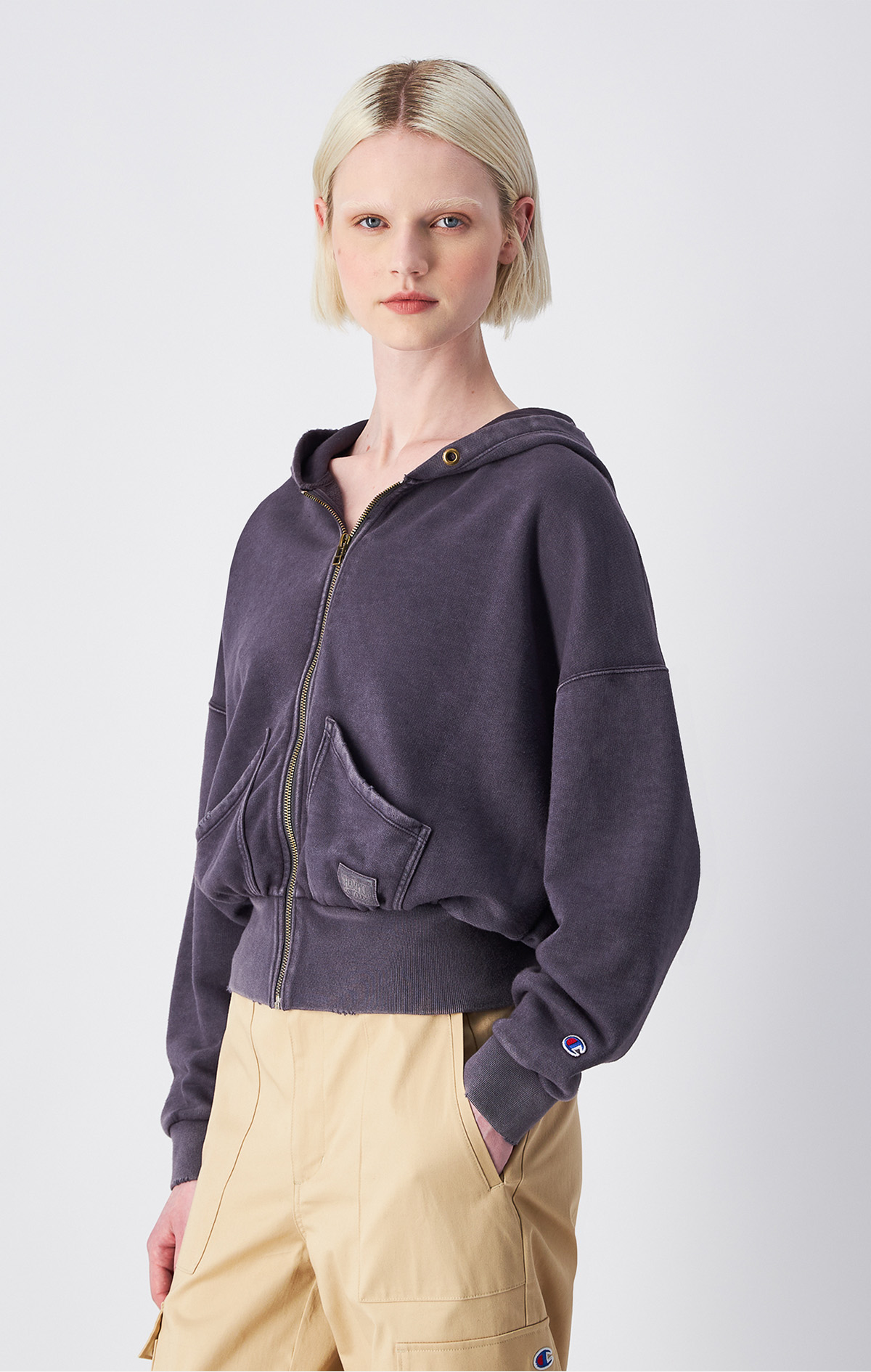 Time Capsule Kadın Gri Loose Fit Full Zip Hoodie Sweatshirt