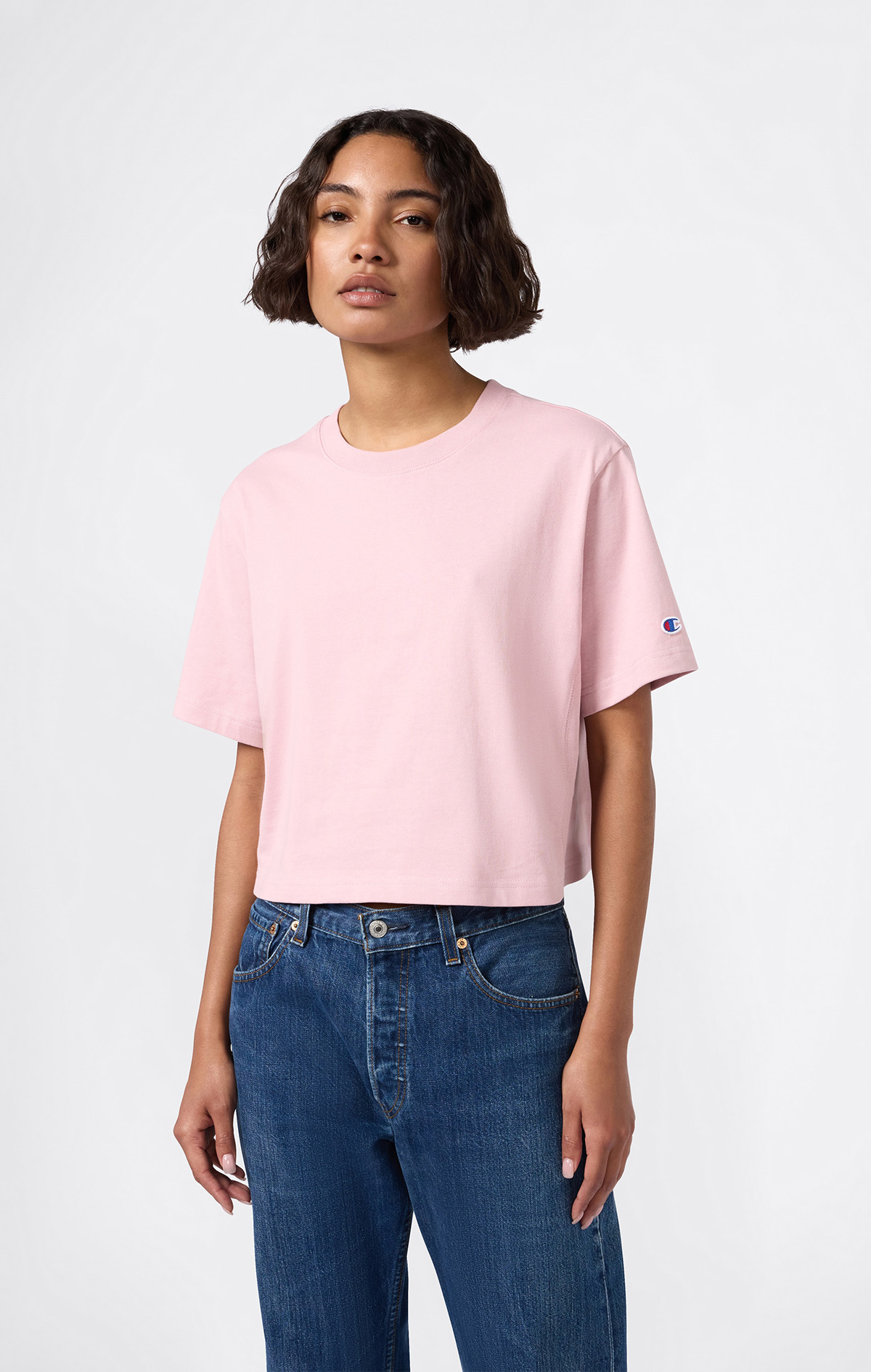 Reverse Weave Core Kadın Siyah Standard Fit Crop SS Tee | Champion
