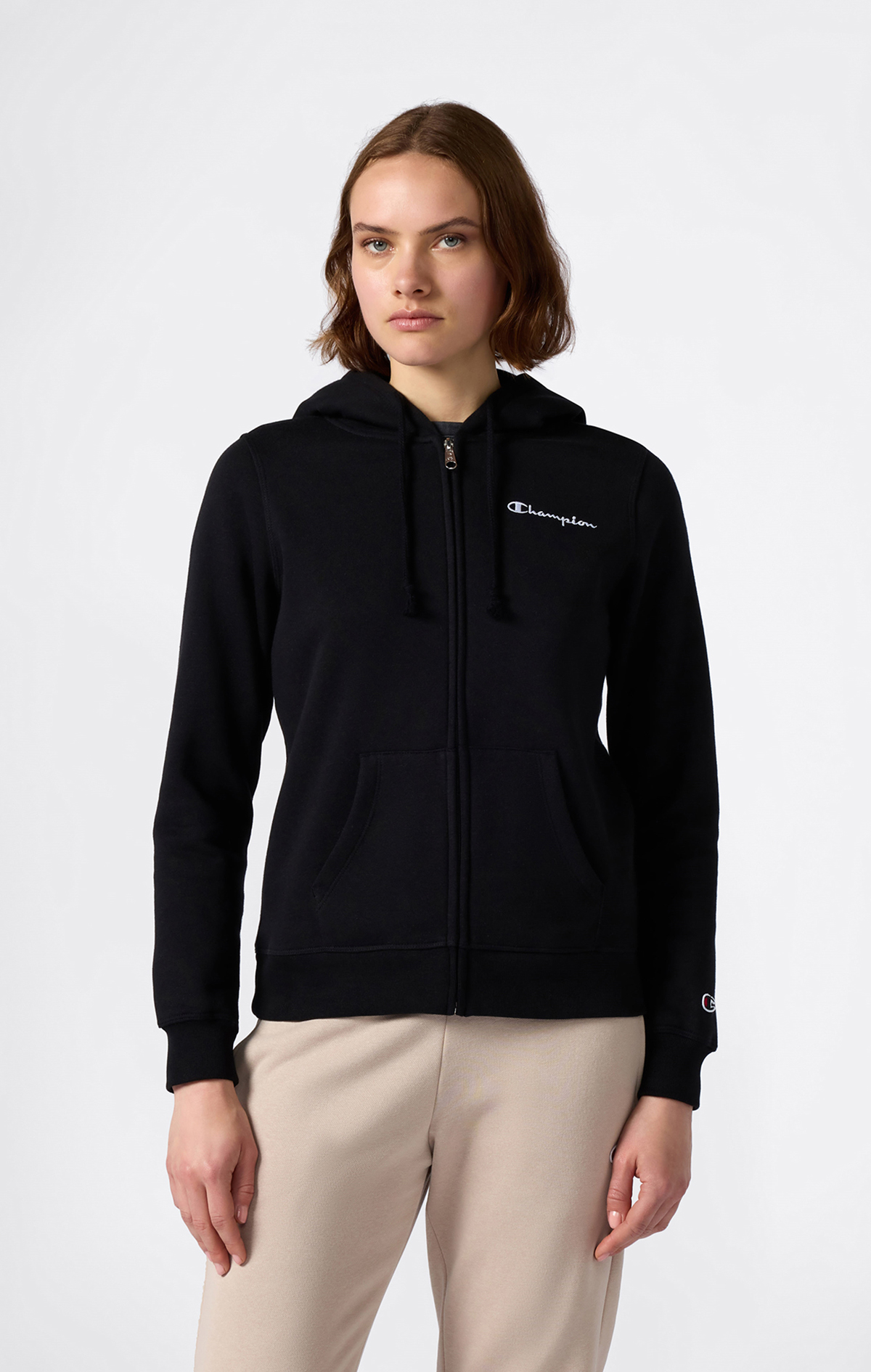 パクウンビン　パーカー Icons Kadın Siyah Slim Fit Full Zip Hoodie Sweatshirt | Champion