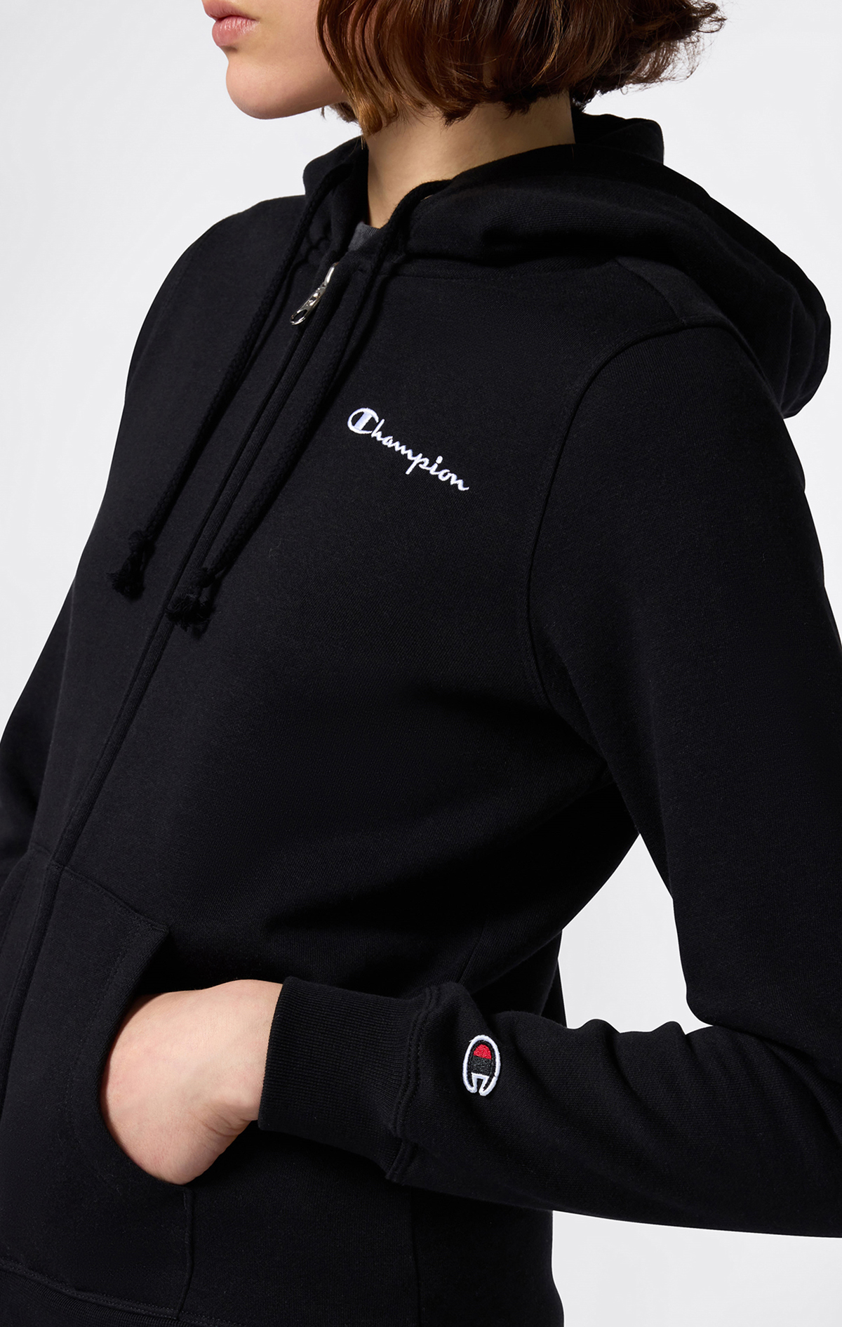 Icons Kadın Siyah Slim Fit Full Zip Hoodie Sweatshirt | Champion