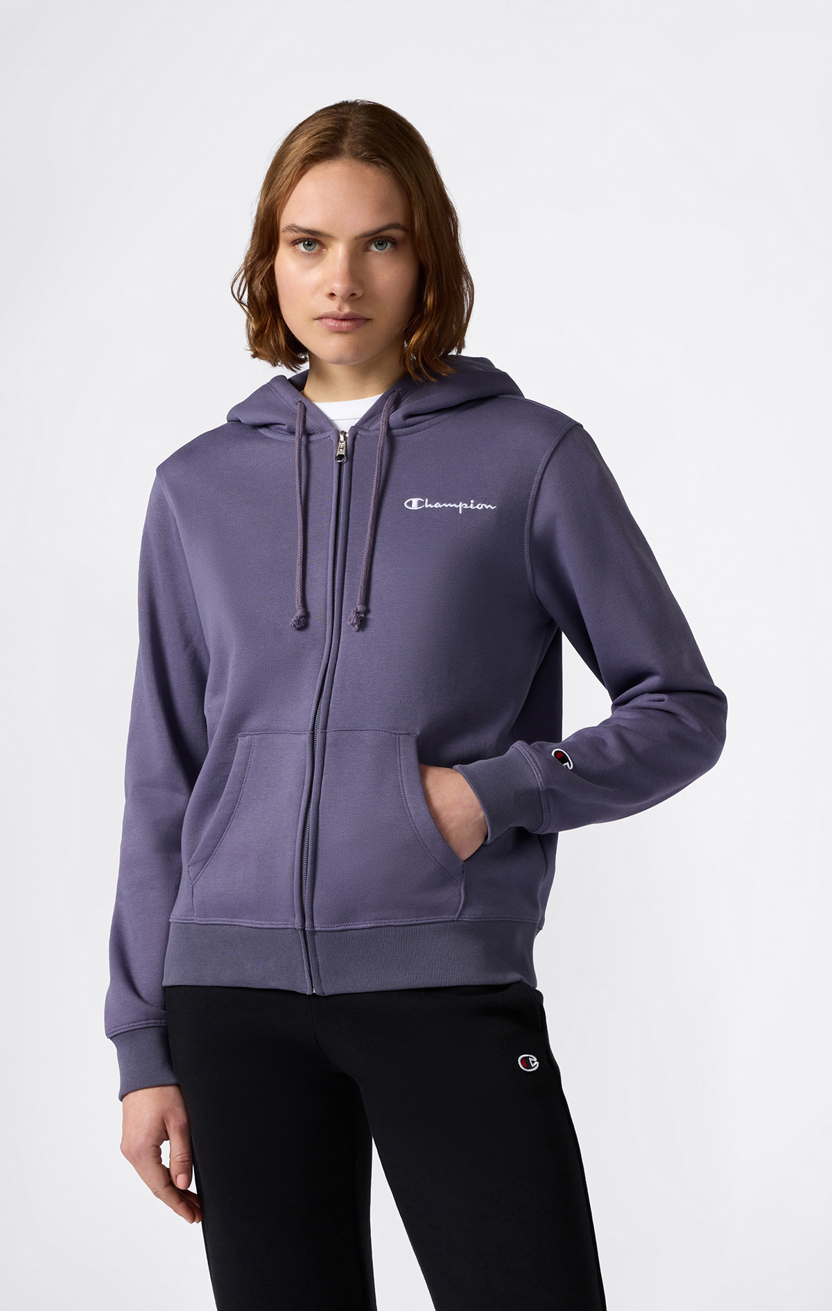 Icons Kadın Siyah Slim Fit Full Zip Hoodie Sweatshirt | Champion