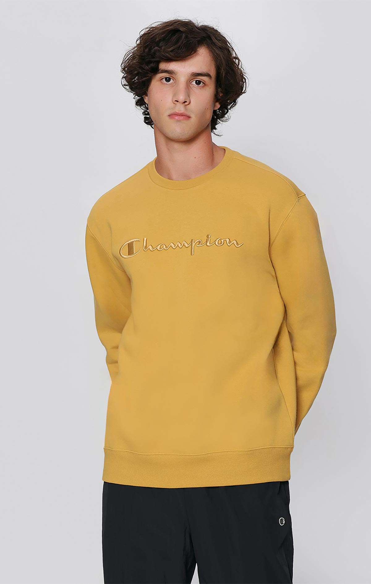 Champion Logo Erkek Sarı Cozy Fit Crewneck Sweatshirt | Champion