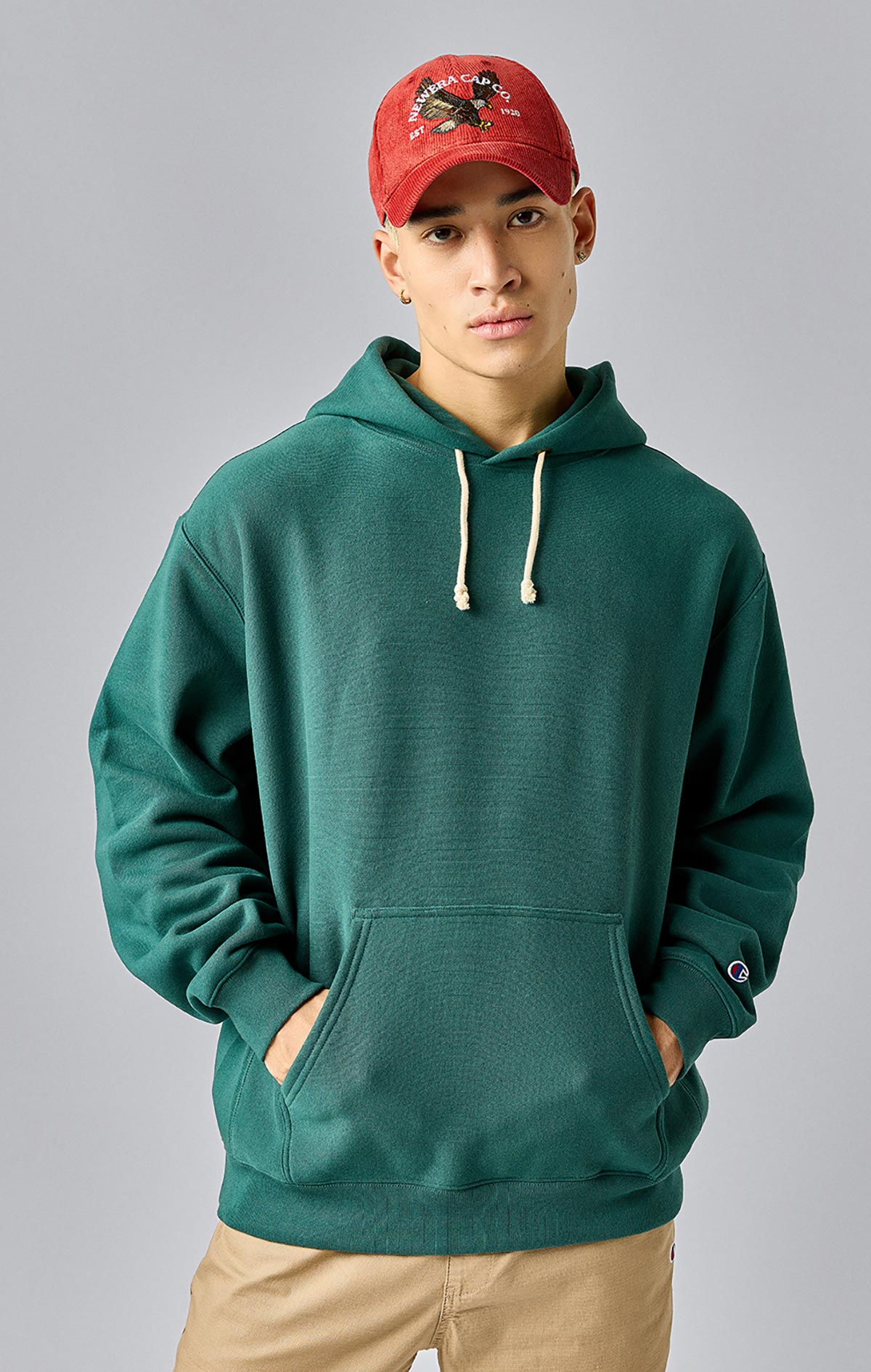Reverse Weave Erkek Yeşil Custom Fit Hooded Sweatshirt | Champion