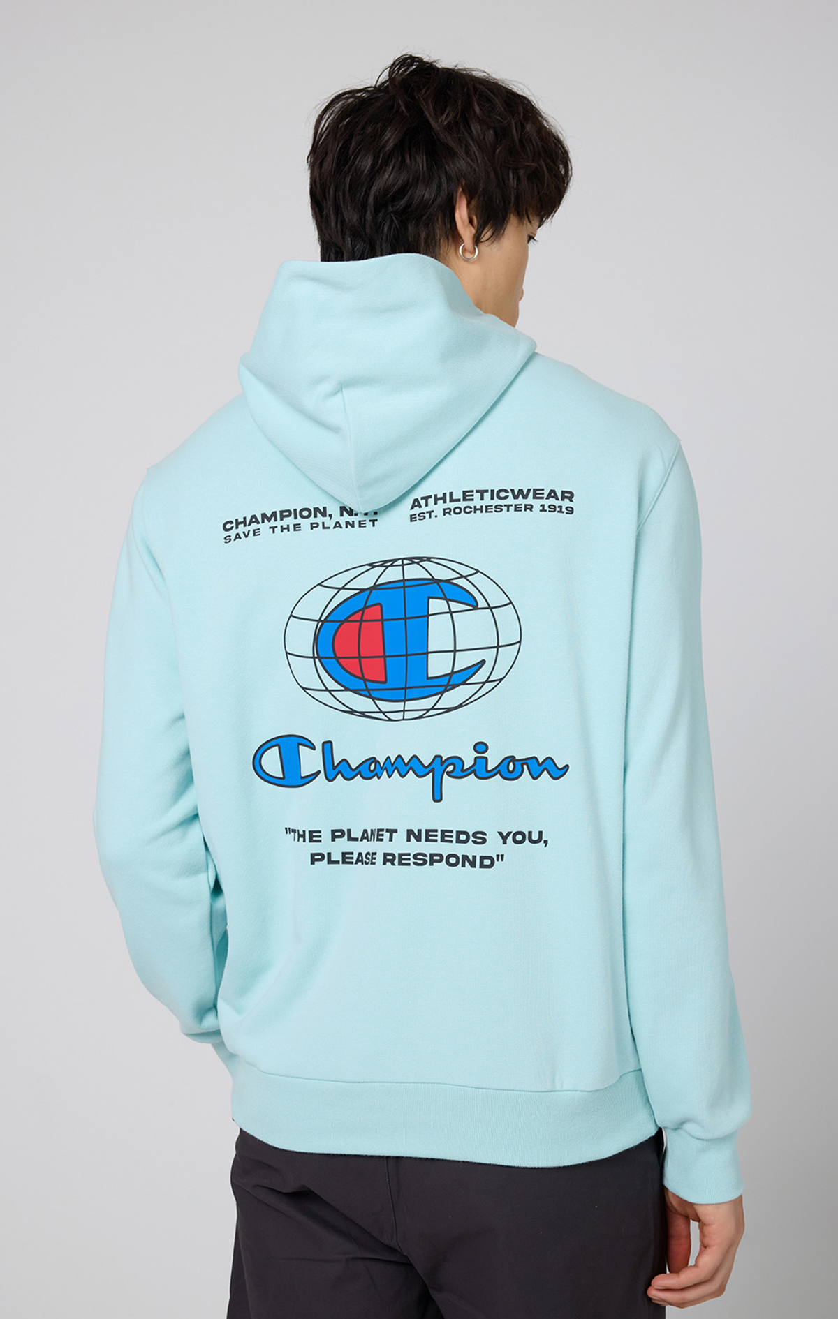 Eco Future Erkek Mavi Cozy Fit Hooded Sweatshirt | Champion Türkiye