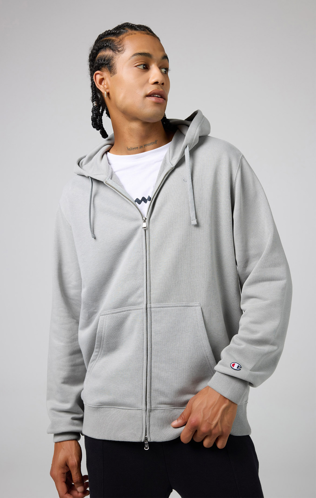 Icons Erkek Gri Cozy Fit Hooded Full Zip Sweatshirt | Champion Türkiye