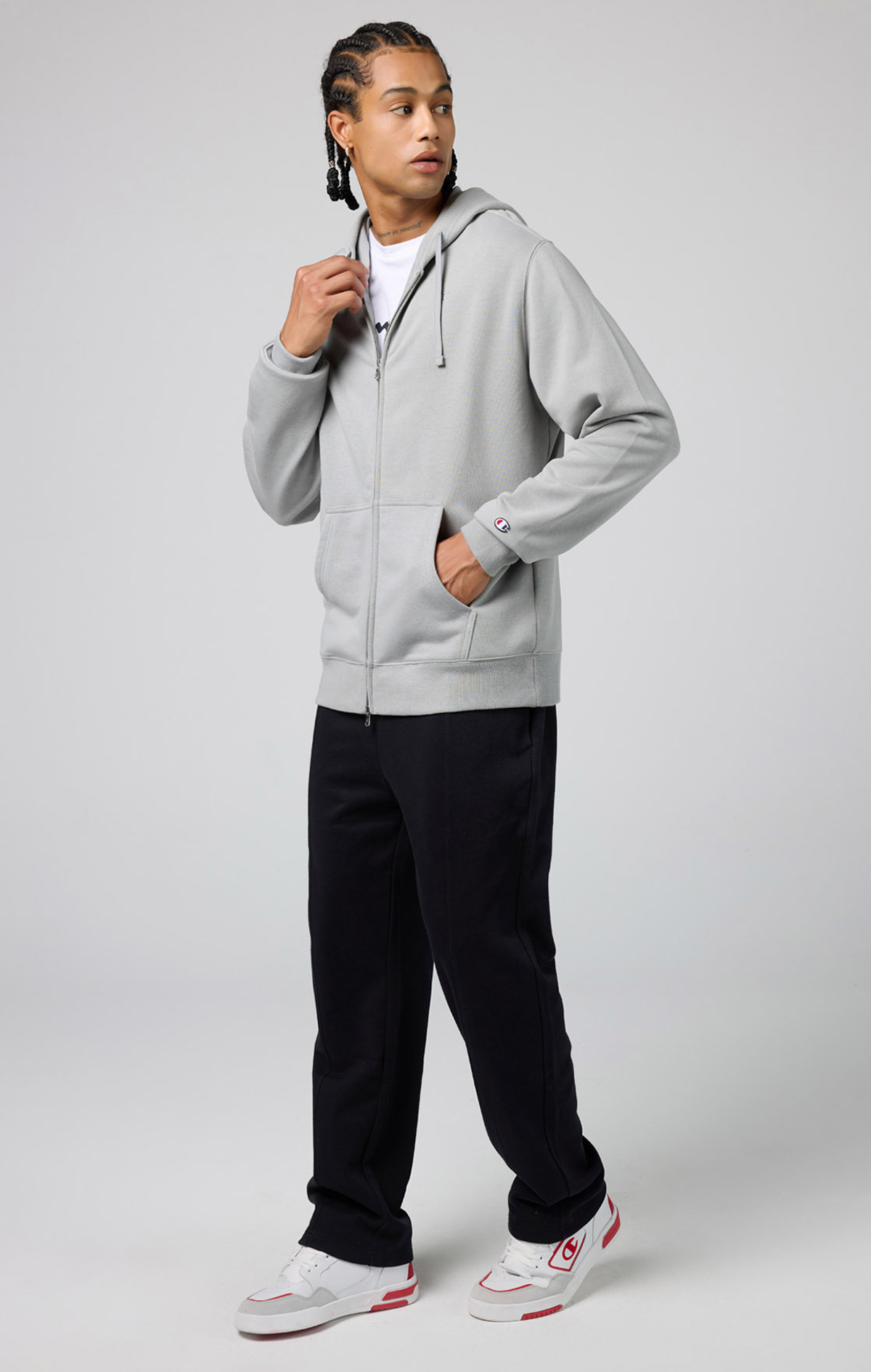 Icons Erkek Gri Cozy Fit Hooded Full Zip Sweatshirt | Champion Türkiye