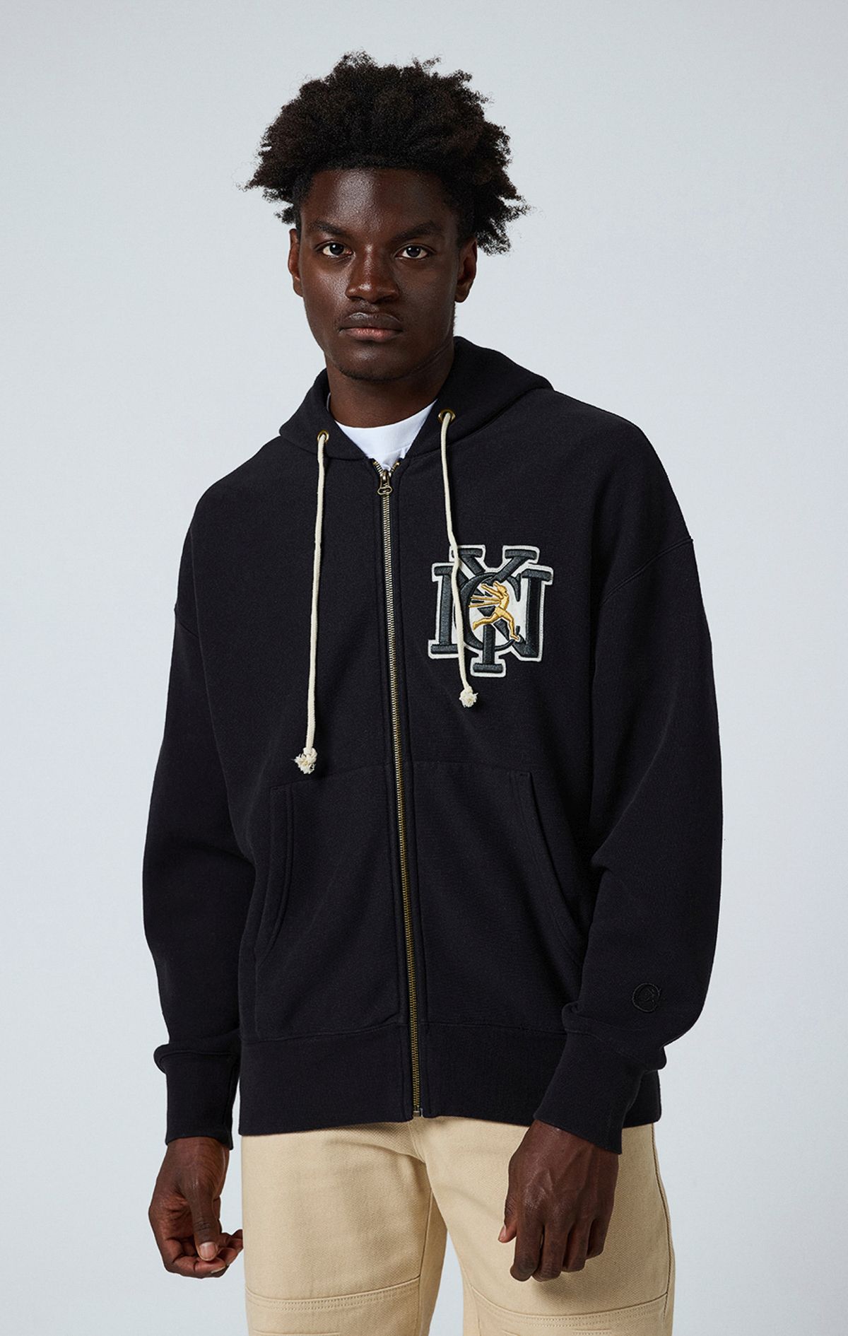 Archive Erkek Siyah Boxy Fit Hooded Full Zip Sweatshirt | Champion