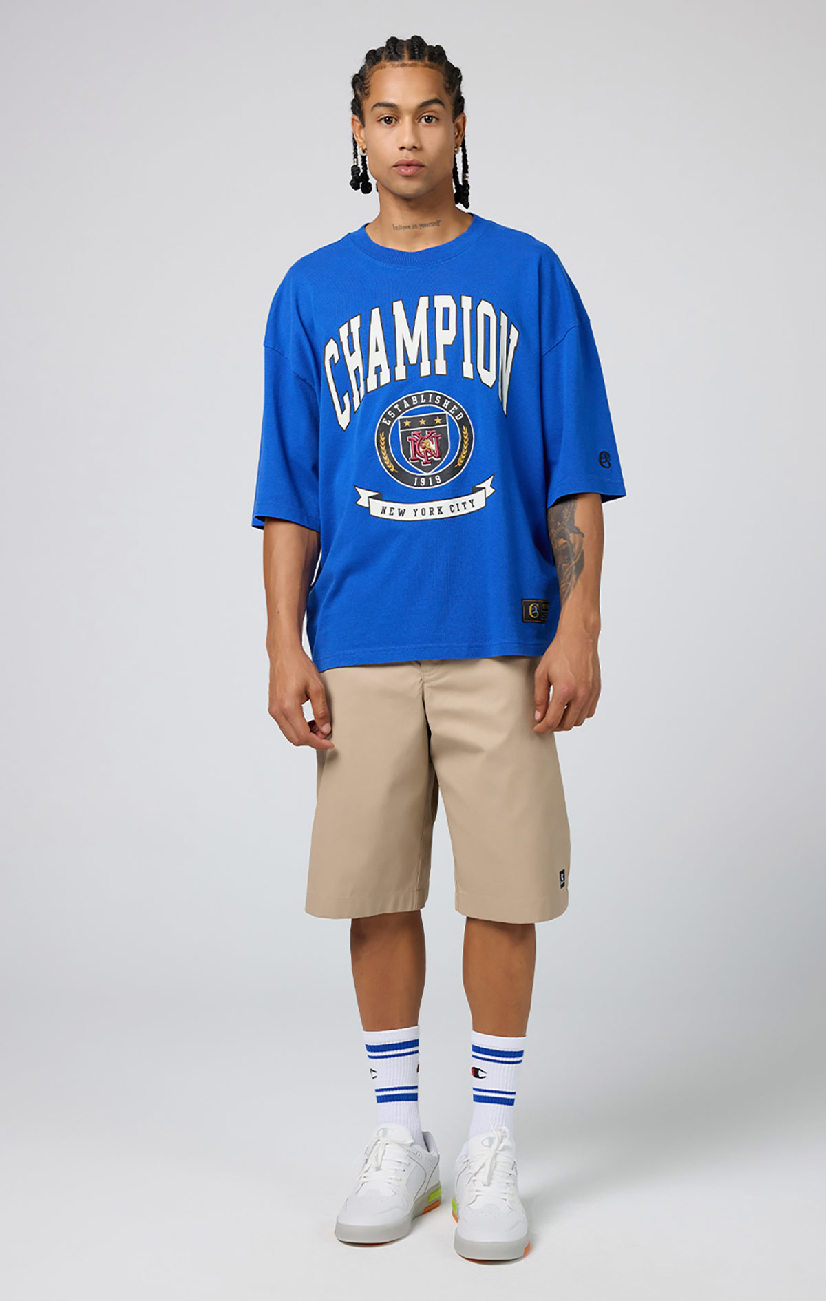 Archive Erkek Mavi Boxy Fit Crewneck T-Shirt | Champion Türkiye