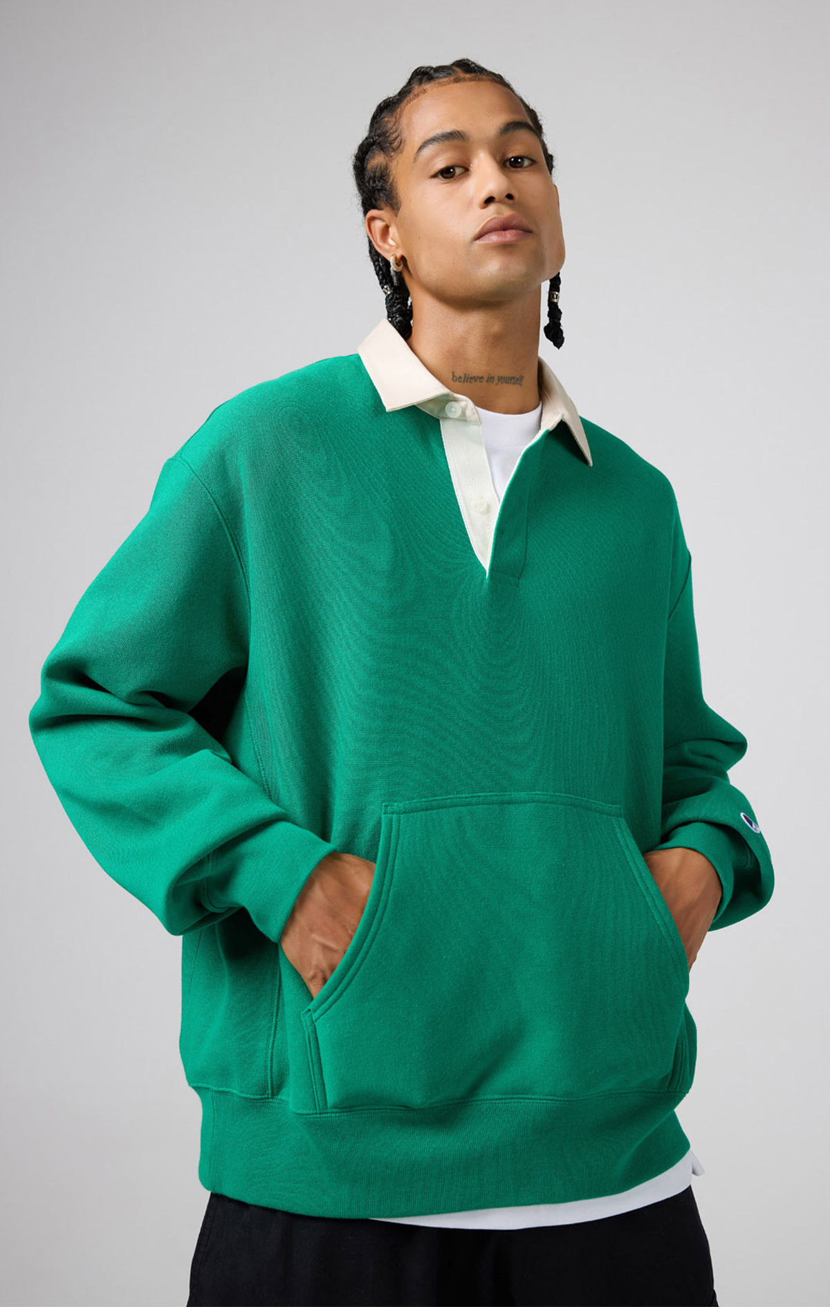 Reverse Weave Erkek Yeşil Standard Fit Polo Neck Sweatshirt