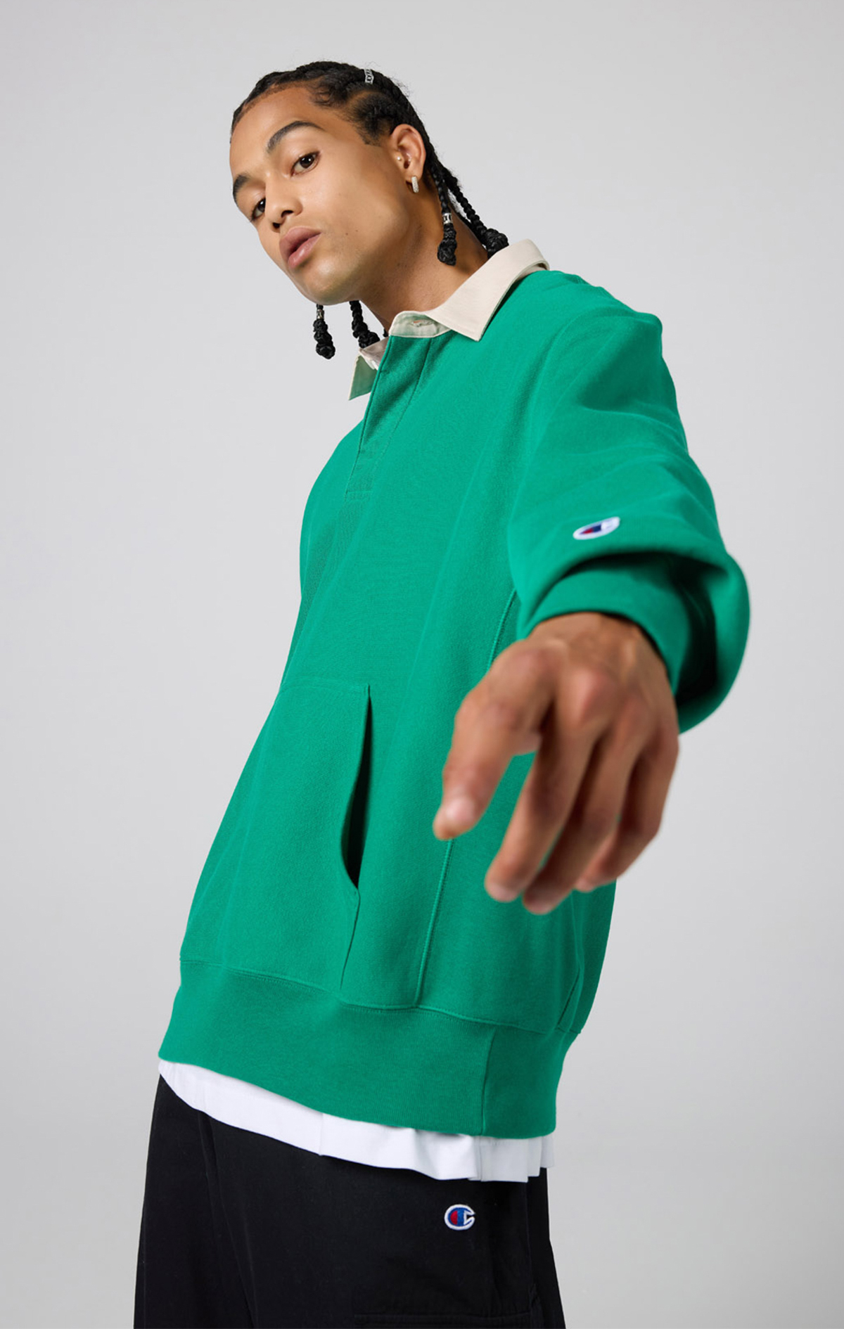 Reverse Weave Erkek Yeşil Standard Fit Polo Neck Sweatshirt