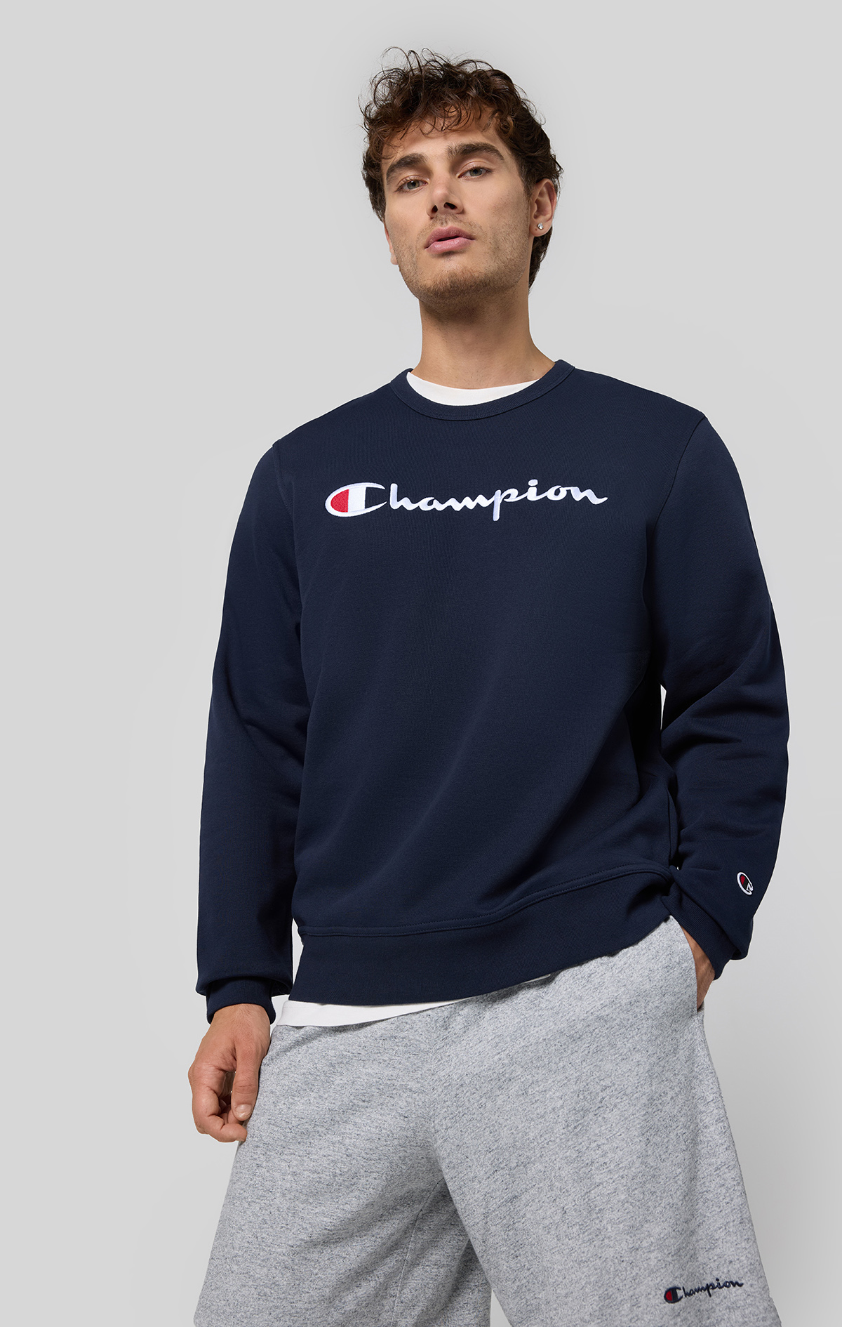 Script Shop Erkek Lacivert Slim Fit Crewneck Sweatshirt | Champion