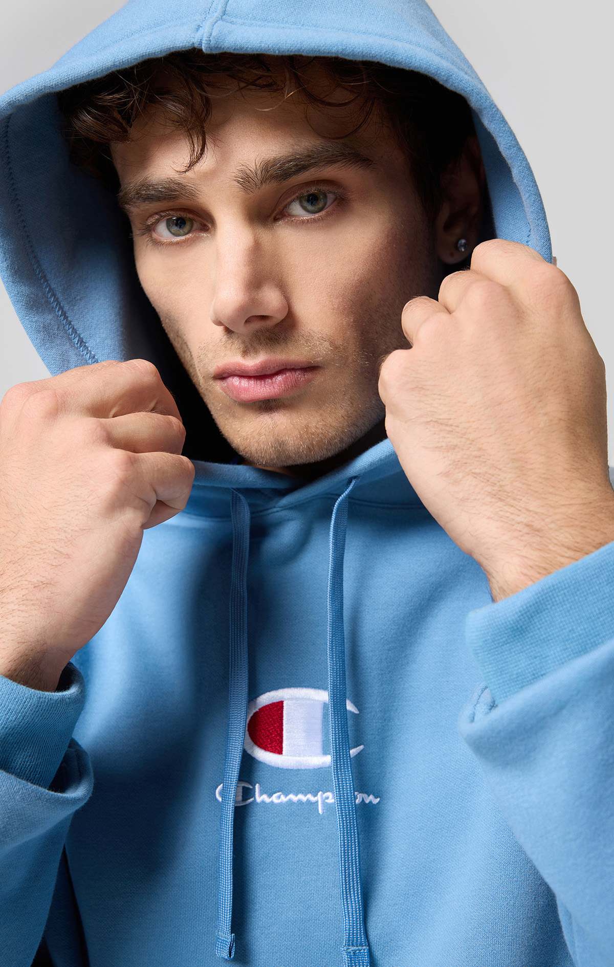 Script Shop Erkek Mavi Slim Fit Hooded Sweatshirt | Champion Türkiye