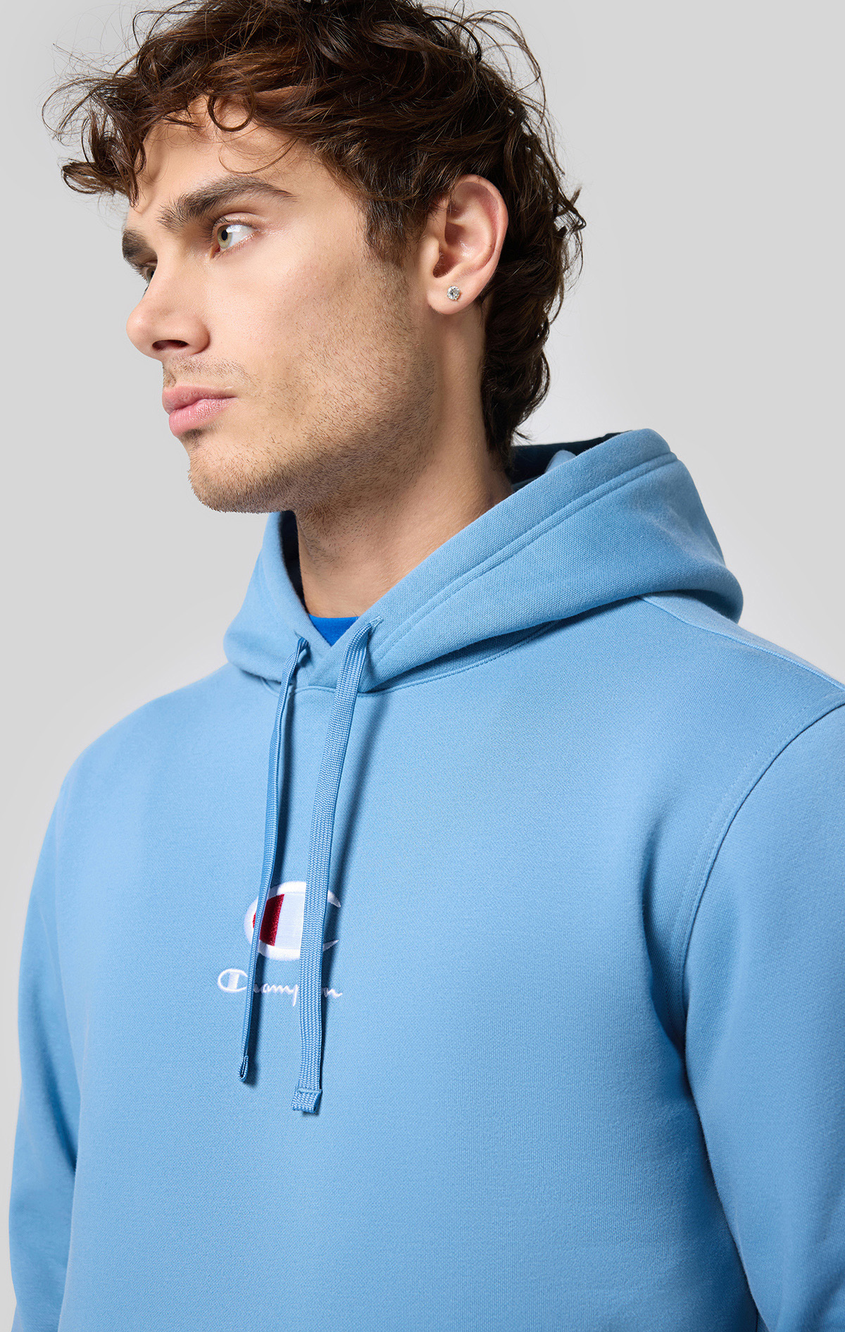 Script Shop Erkek Mavi Slim Fit Hooded Sweatshirt | Champion Türkiye