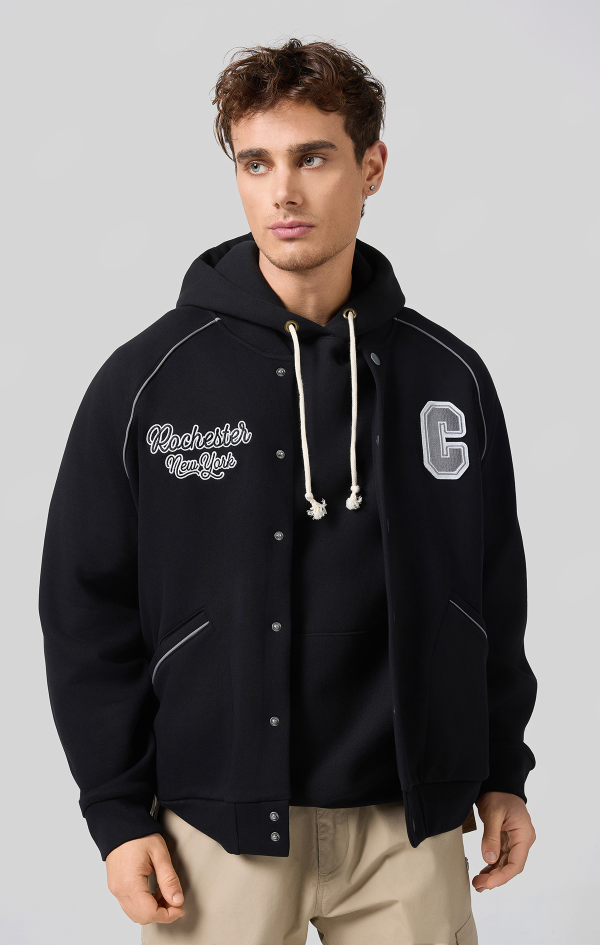 Field Of Play Erkek Siyah Loose Fit Bomber Sweatshirt | Champion