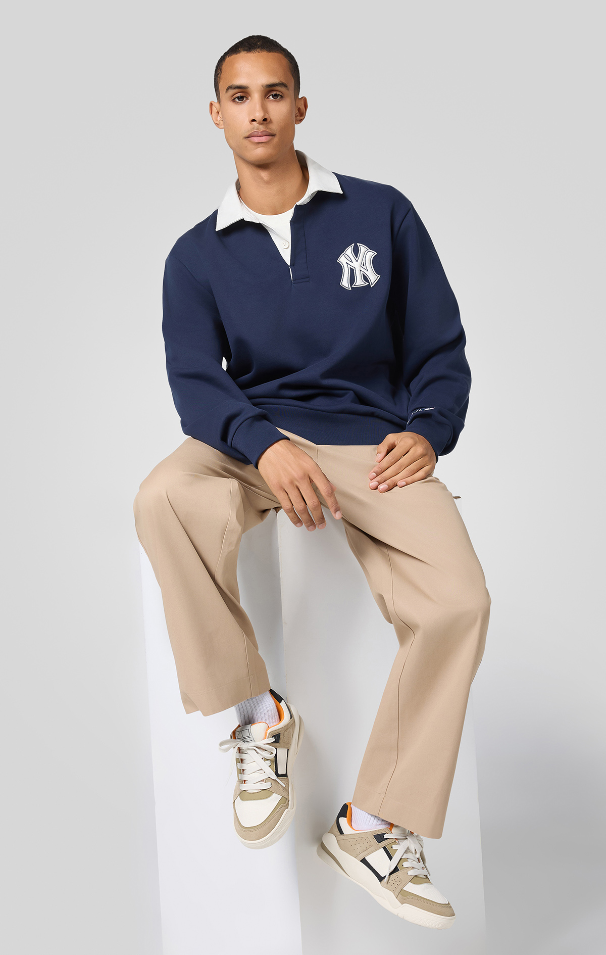 MLB Erkek Lacivert Standard Fit Polo Neck Sweatshirt | Champion