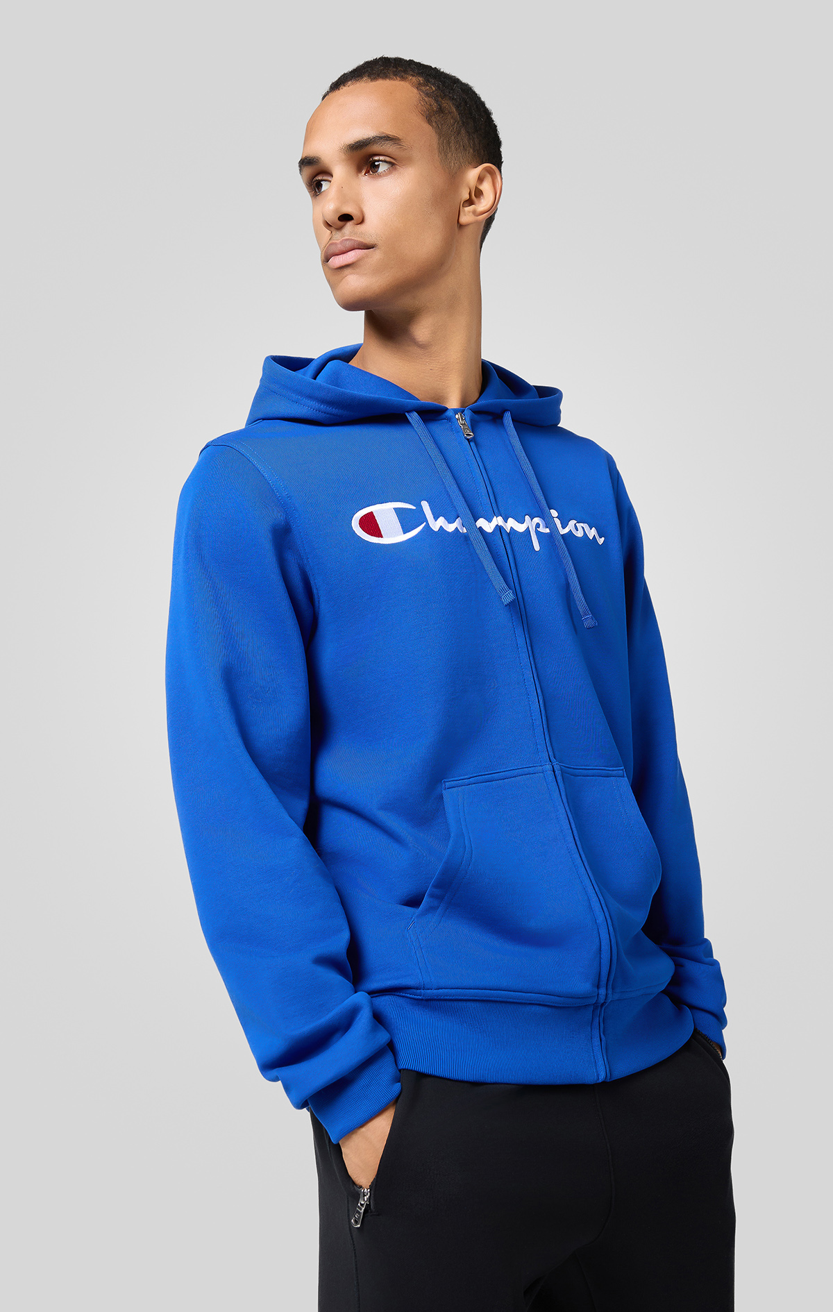 Icons Erkek Mavi Slim Fit Full Zip Hoodie Sweatshirt | Champion