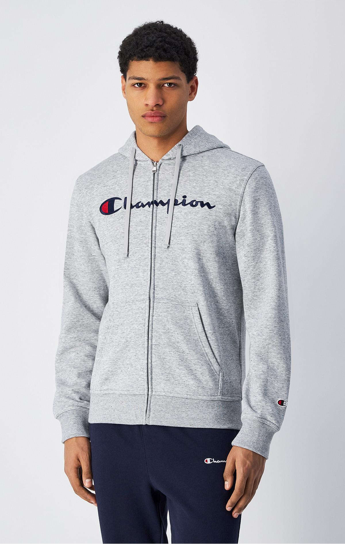 AQUNORÉ Hoodie Icons Erkek Gri Slim Fit Full Zip Hoodie Sweatshirt | Champion Türkiye