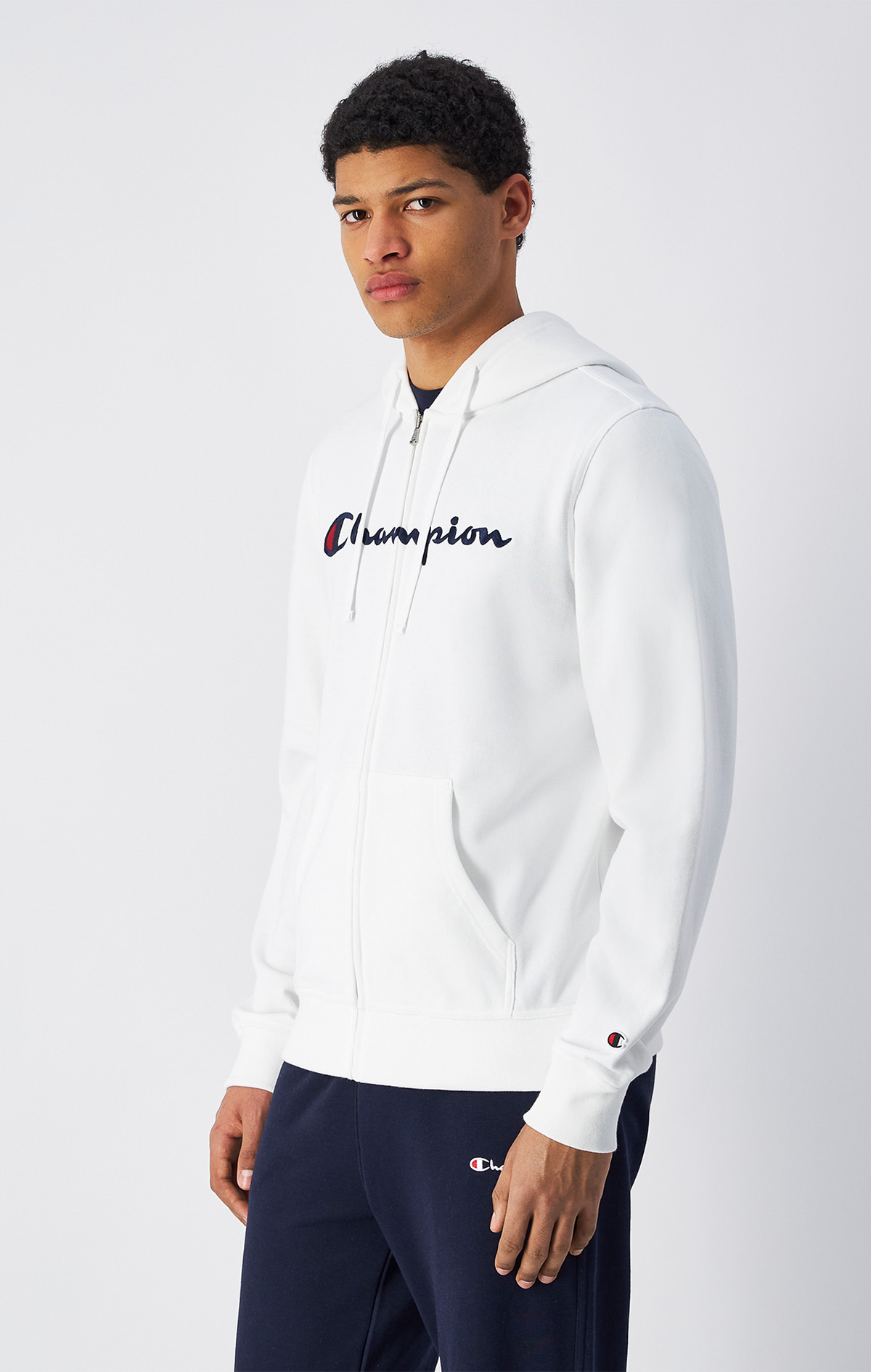 Icons Erkek Beyaz Slim Fit Full Zip Hoodie Sweatshirt | Champion