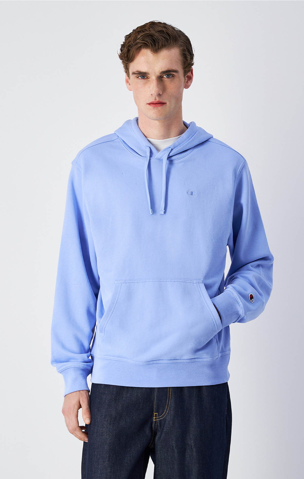 Icons Erkek Mavi Standard Fit Hooded Sweatshirt | Champion Türkiye