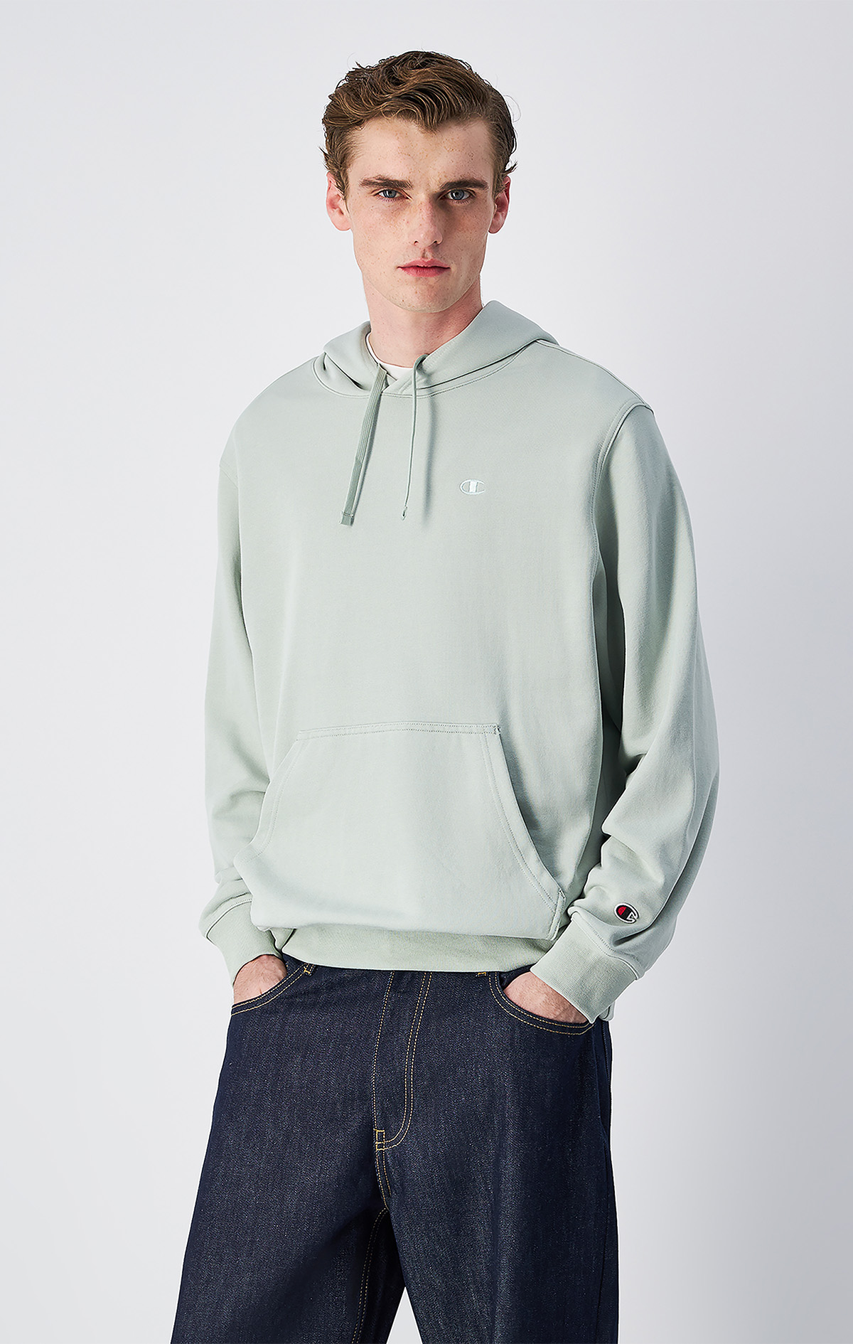 Icons Erkek Mavi Standard Fit Hooded Sweatshirt | Champion Türkiye