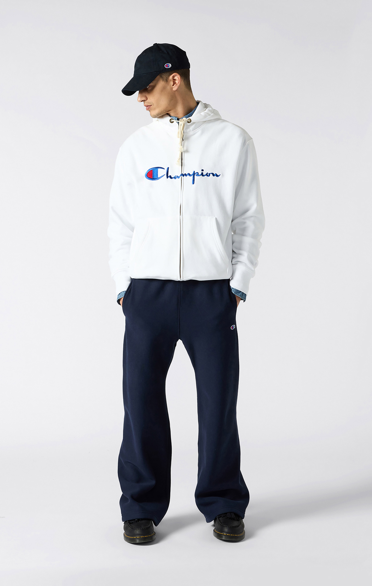Reverse Weave Core Erkek Beyaz Standard Fit Full Zip Hoodie