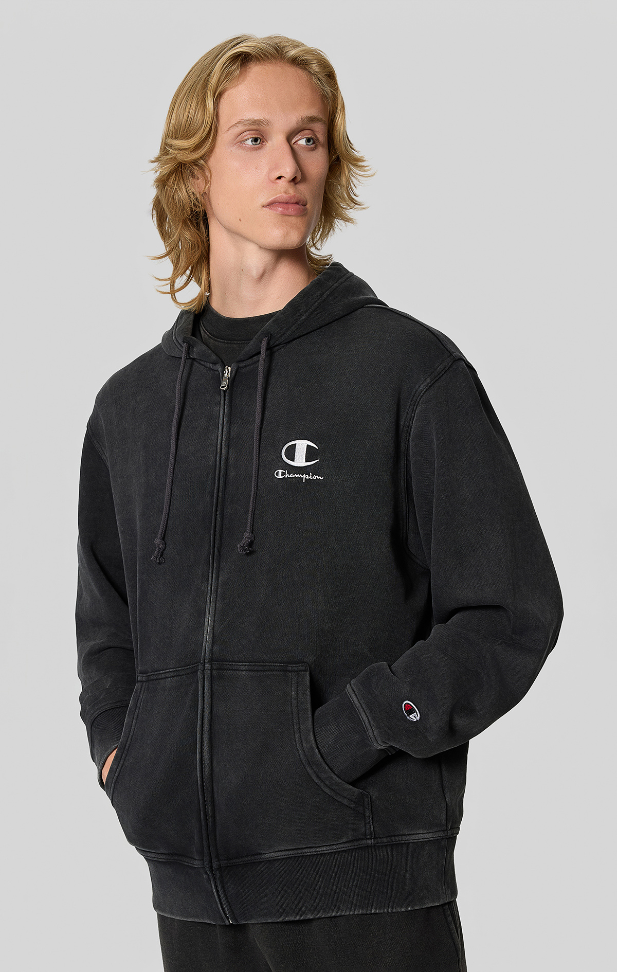 洋楽 SUPER BLACK / CHAMPION SOUND Icons Plush Wash Erkek Siyah Standard Fit Hooded Full Zip