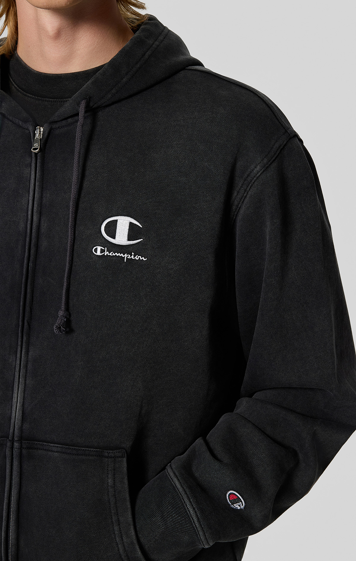 洋楽 SUPER BLACK / CHAMPION SOUND Icons Plush Wash Erkek Siyah Standard Fit Hooded Full Zip