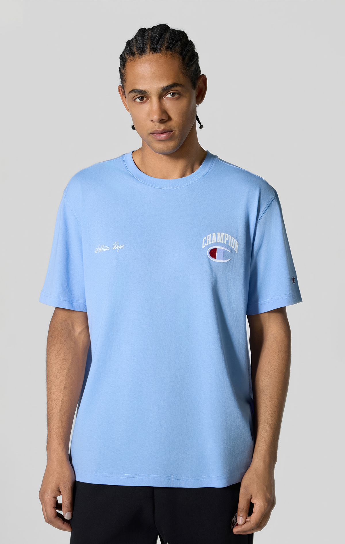 Street Varsity Erkek Mavi Standard Fit Crewneck T-Shirt | Champion