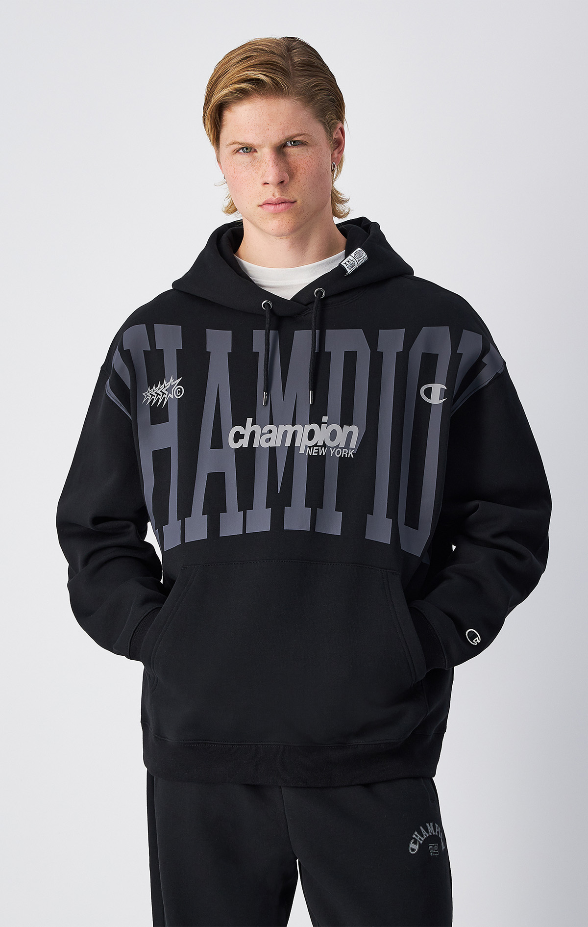 Urban Contemporary Erkek Gri Loose Fit Hooded Sweatshirt