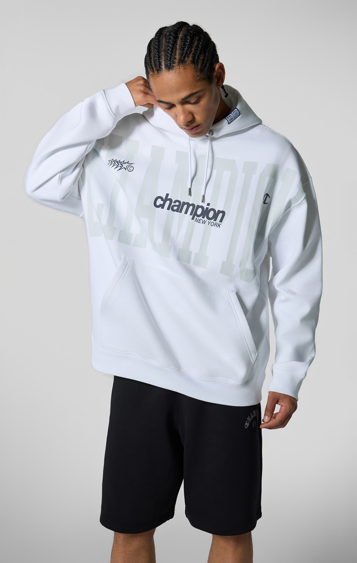 Urban Contemporary Erkek Gri Loose Fit Hooded Sweatshirt