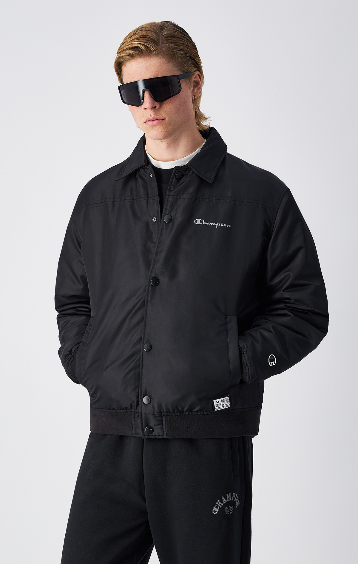 Urban Contemporary Erkek Siyah Loose Fit Bomber Jacket | Champion