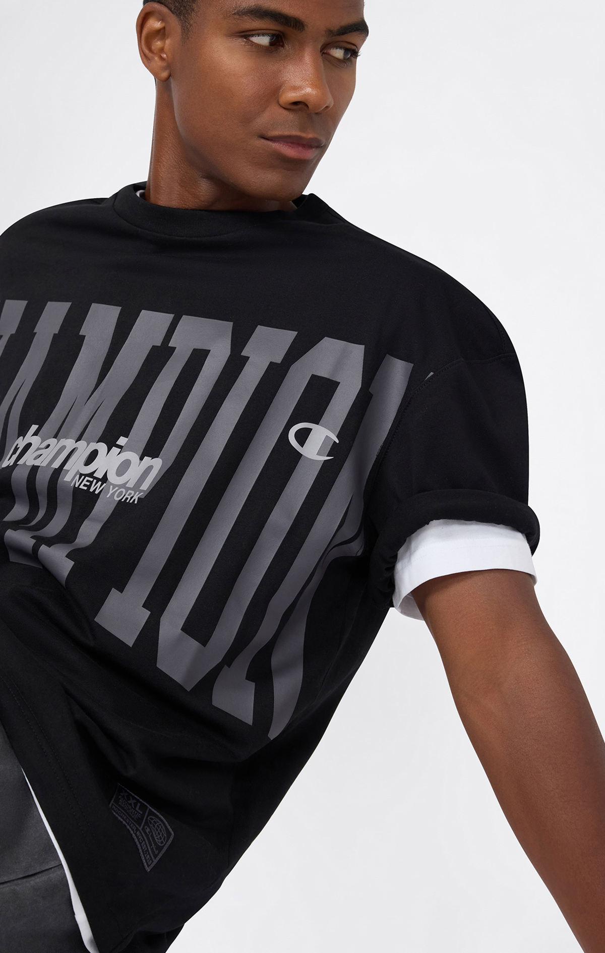 Urban Contemporary Erkek Siyah Loose Fit Short-Sleeve Tee