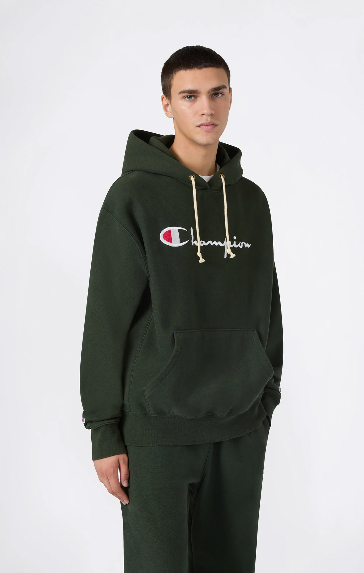Reverse Weave Core Erkek Siyah Relax Fit Hooded Sweatshirt