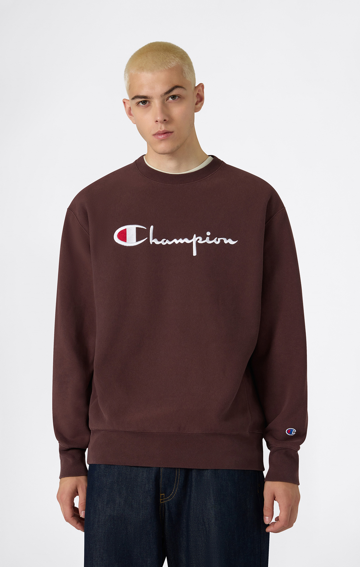 Reverse Weave Core Erkek Kahverengi Relax Fit Crewneck Sweatshirt