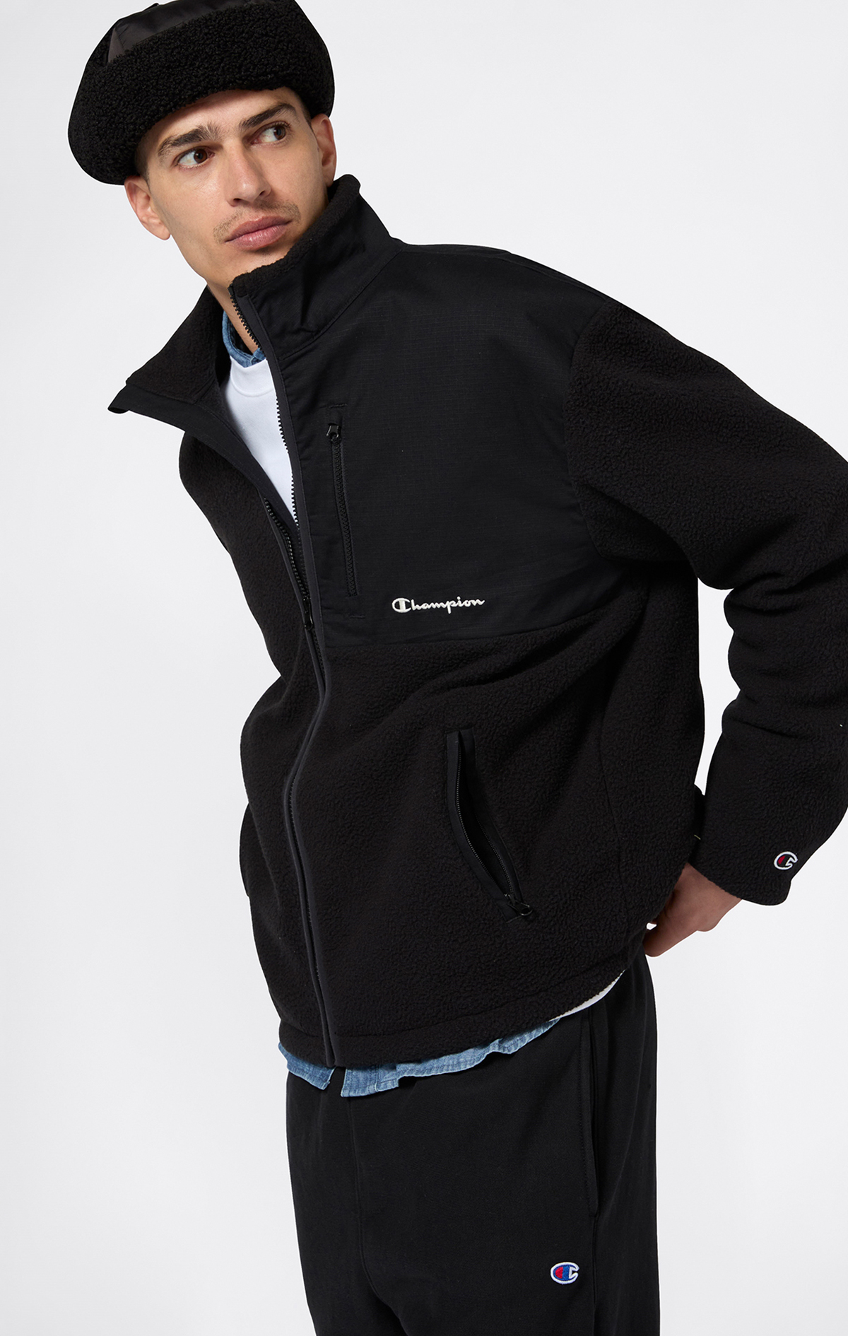 Polar Erkek Siyah Loose Fit Full Zip Top | Champion Türkiye