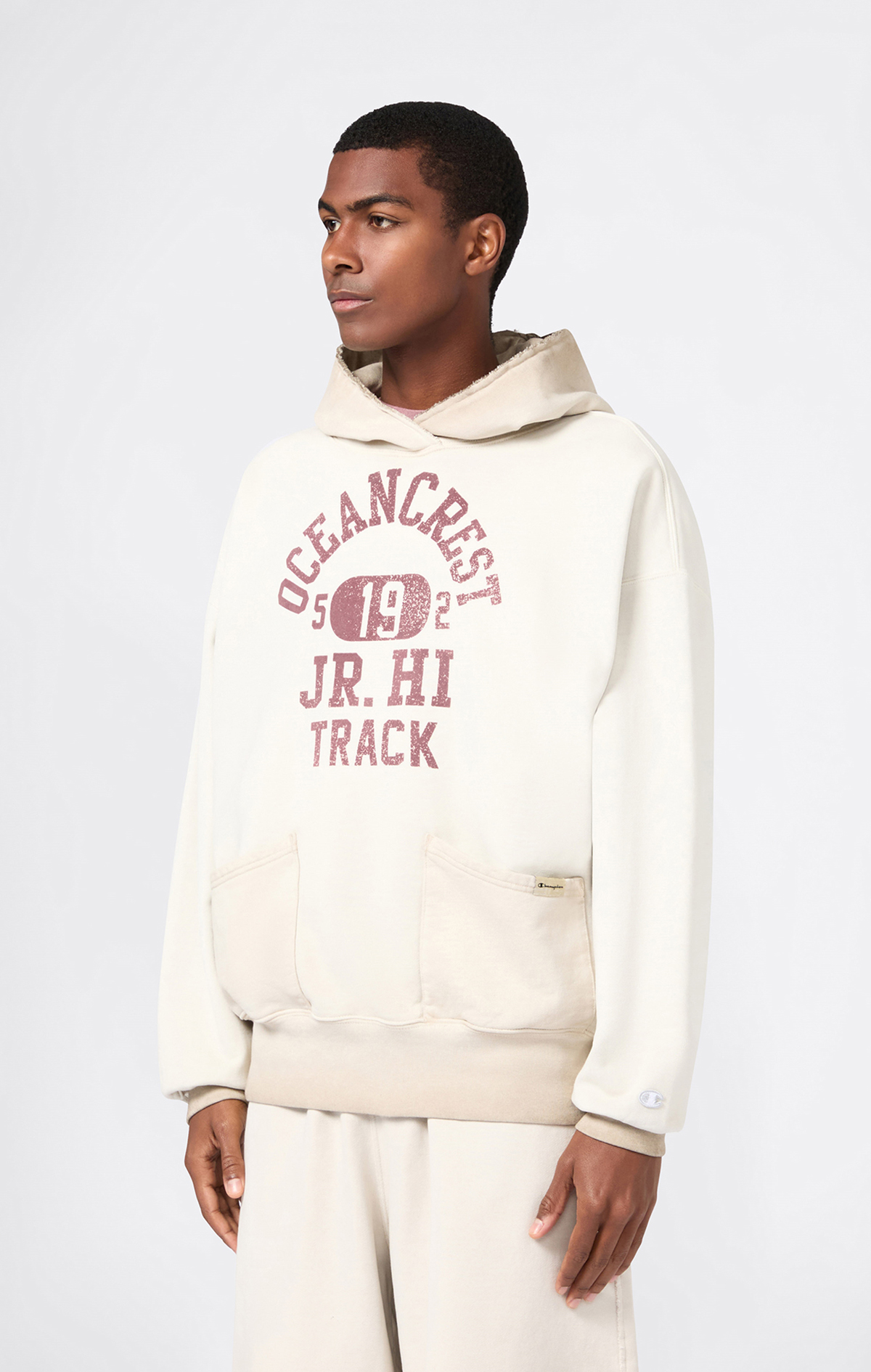 Time Capsule Erkek Bej Loose Fit Hooded Sweatshirt | Champion Türkiye