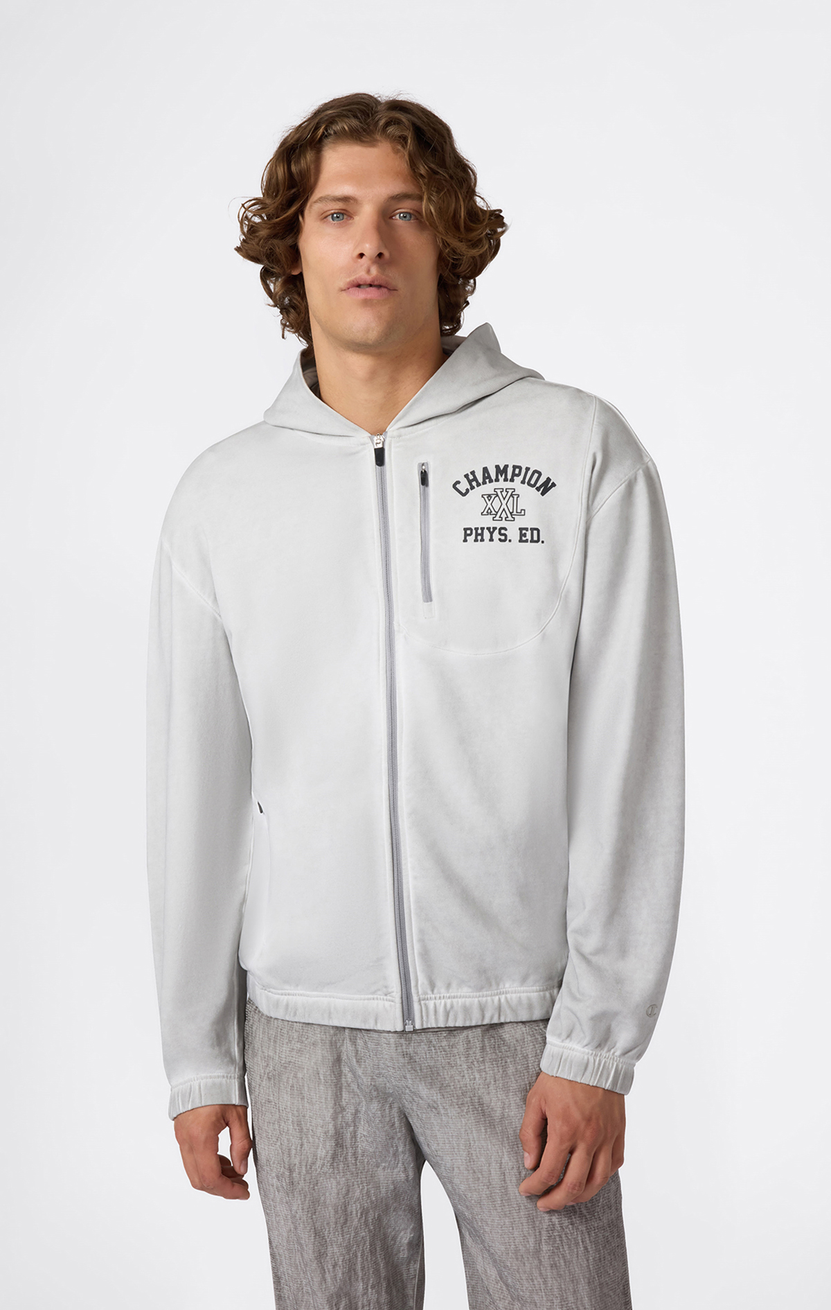Athletics Erkek Gri Relax Fit Full Zip Hoodie Sweatshirt