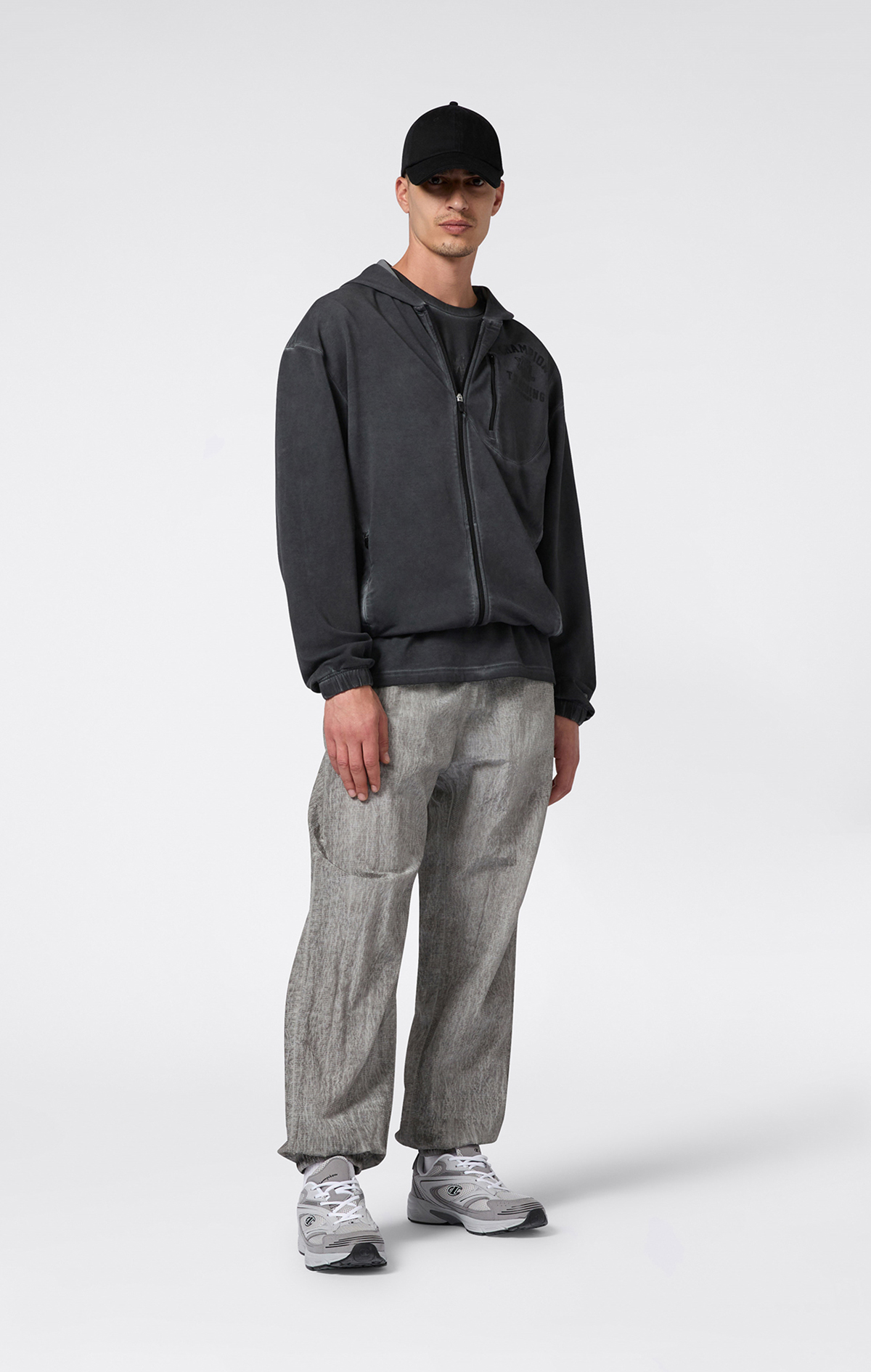 Athletics Erkek Gri Relax Fit Full Zip Hoodie Sweatshirt